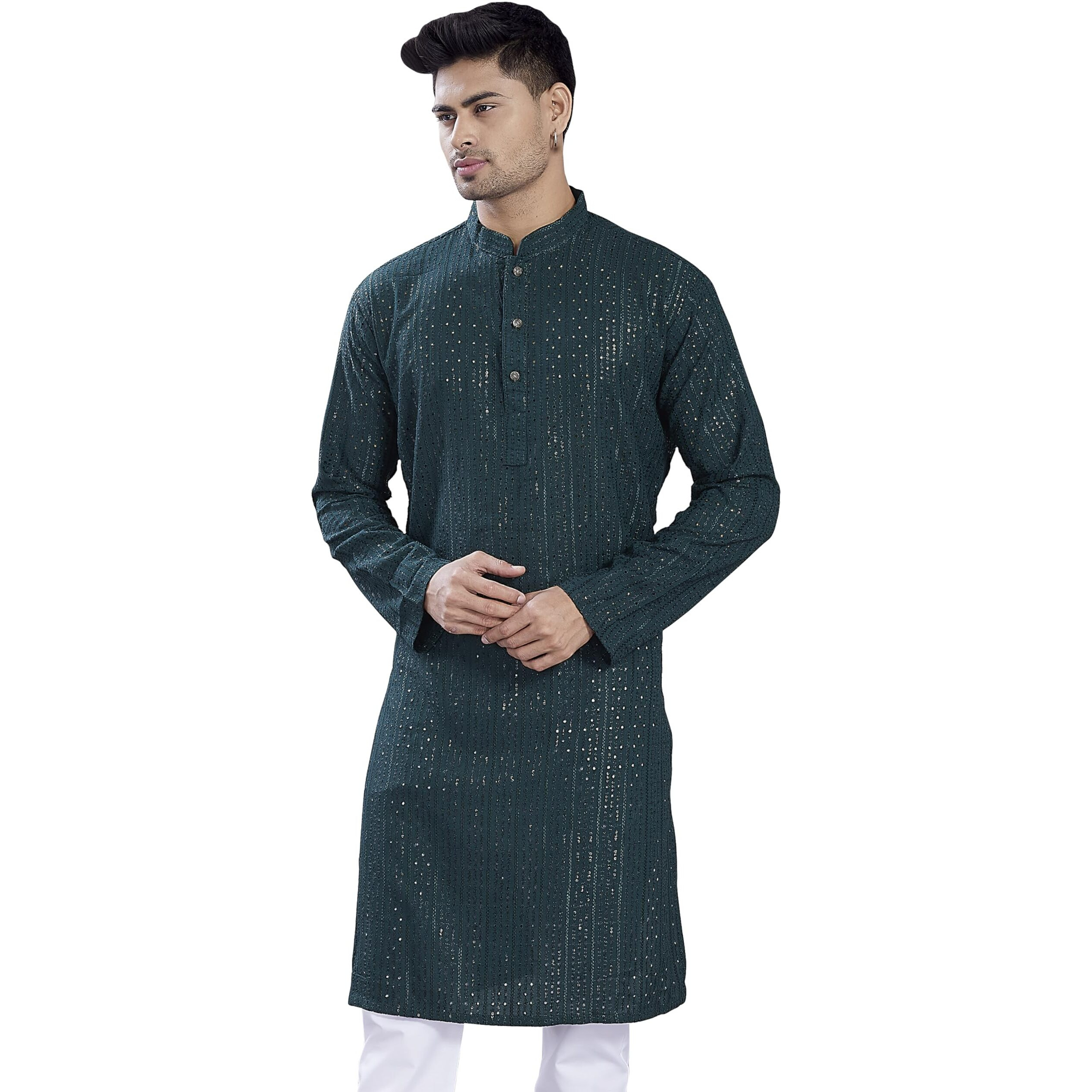 Divisive Men's Embroidered Cotton Blend Only Slim Fit Kurta (Dkrt384_Xxl_Dark Green)