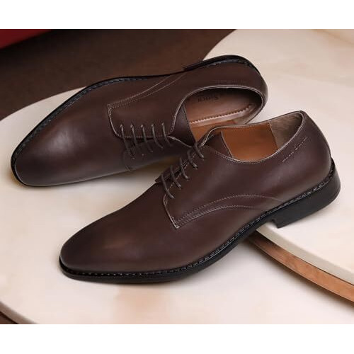Louis Stitch Men's Handmade Egyptian Crust Leather Brunette Brown Derby Formal Lace Up Shoes For Men (Lsnrxplbb) - Uk 6