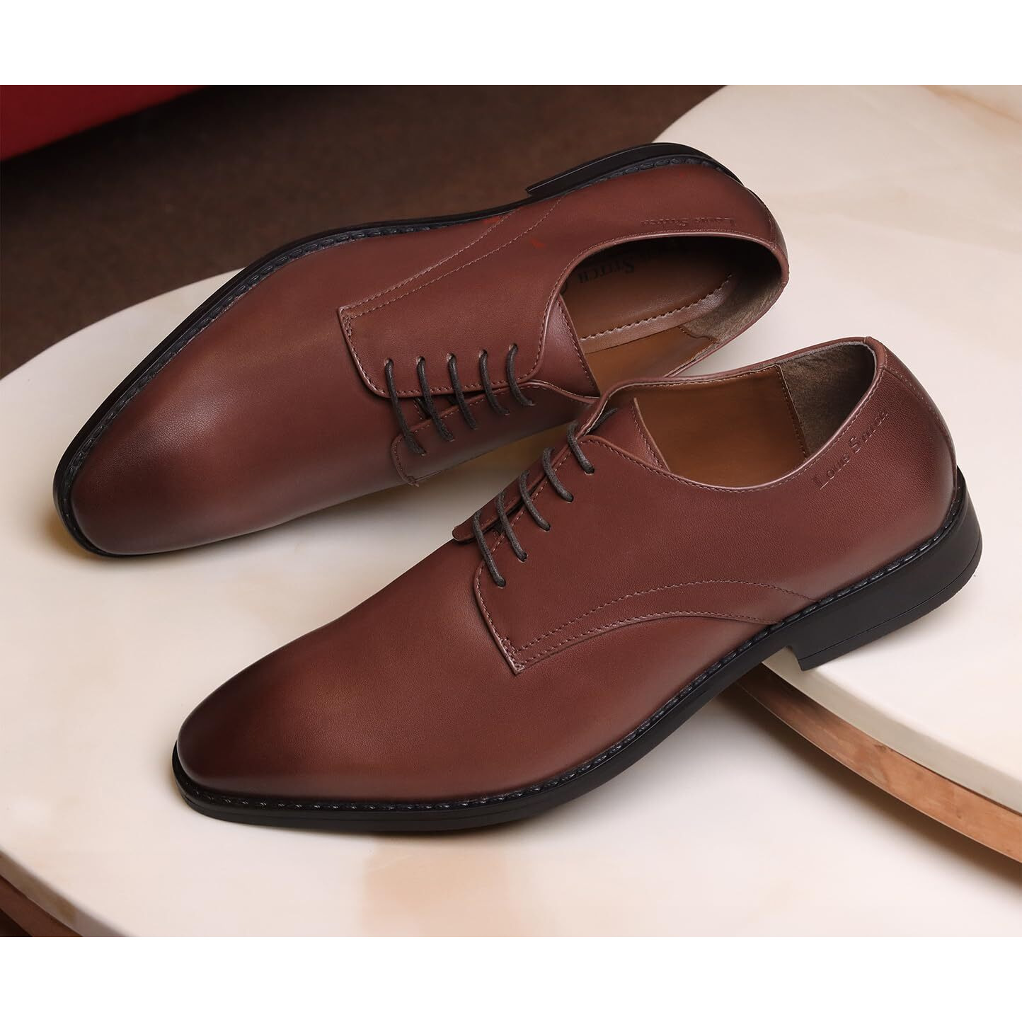 Louis Stitch Men's Handmade Egyptian Crust Leather American Tan Derby Formal Lace Up Shoes For Men (Lsnrxpltn) - Uk 7