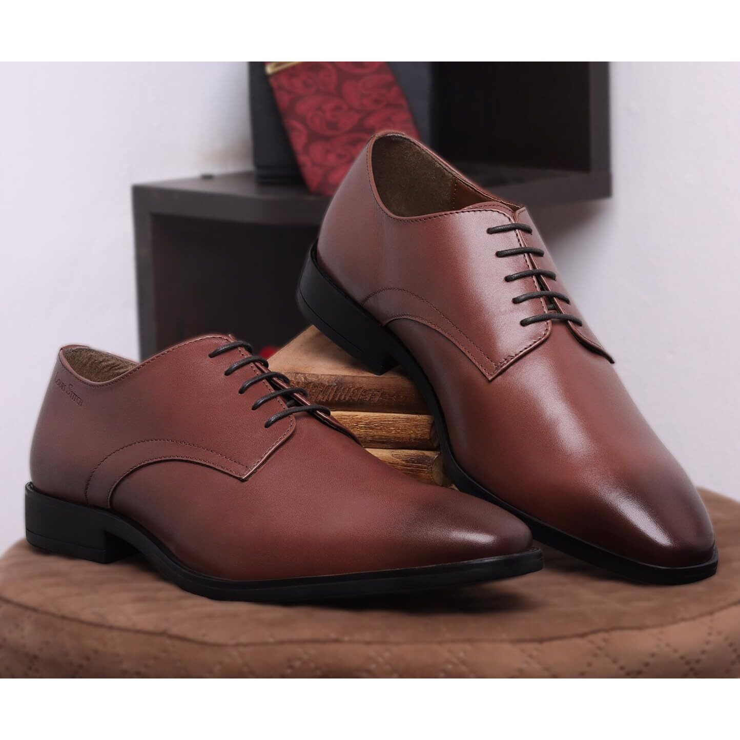 Louis Stitch Men's Handmade Egyptian Crust Leather American Tan Derby Formal Lace Up Shoes For Men (Lsnrxpltn) - Uk 7