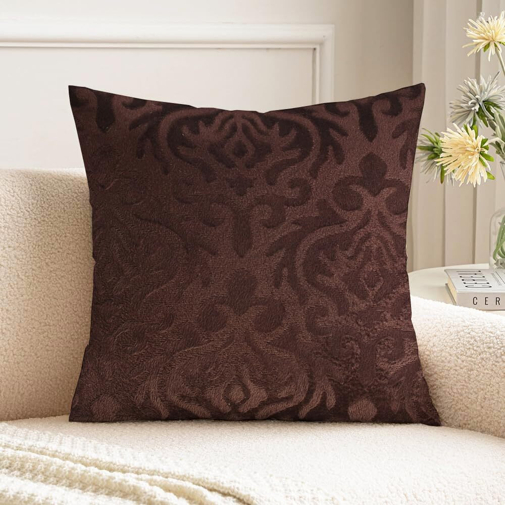 Ivaza Microfiber Square Pillow Cushion For Sofa & Bed | Soft, Fluffy For Comfort & Back Support | Breathable, Washable | Premium Velvet Outer Cover With Zip Set Of 1 (24" X 24") Coffee
