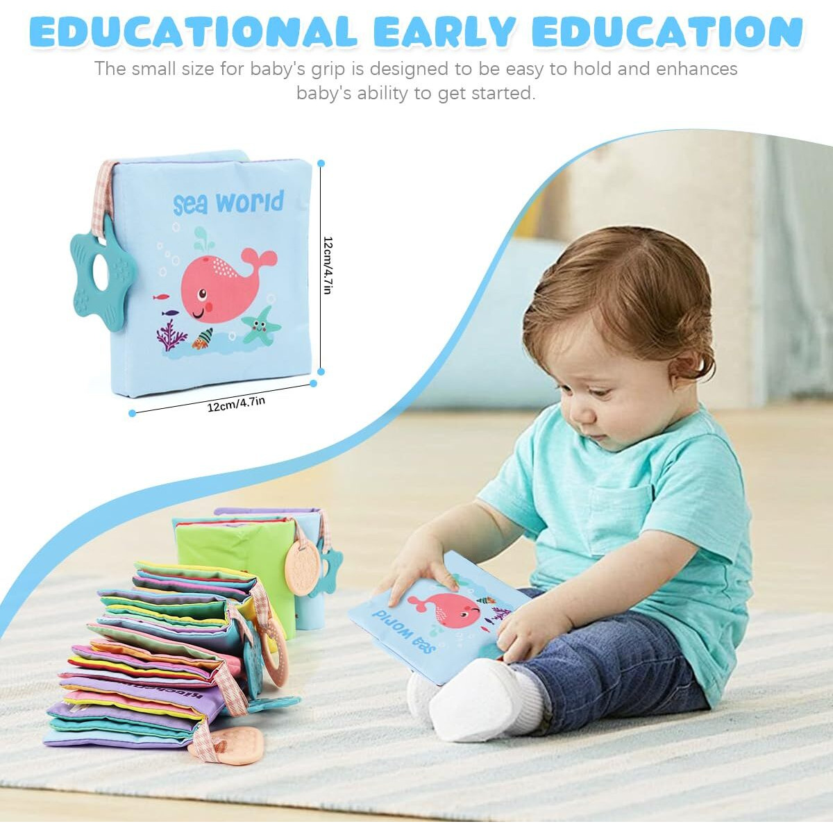 Snowie Soft 6Pcs Baby Books Soft Toys For 0 To 6 Month, 10-Page Cloth Book Baby Toys For 6-12 Months Built In Squeaky, Early Educational Activity Sensory Toy, Waterproof Soft Books For Toddler