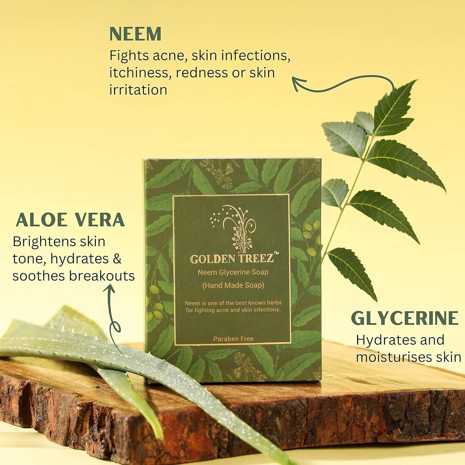 Golden Treez Neem Handmade Bath Soap For Tan Removal, Acne (Pimples) Natural, Bathing Soap For Men And Women-115 Gm (Pack Of 4)