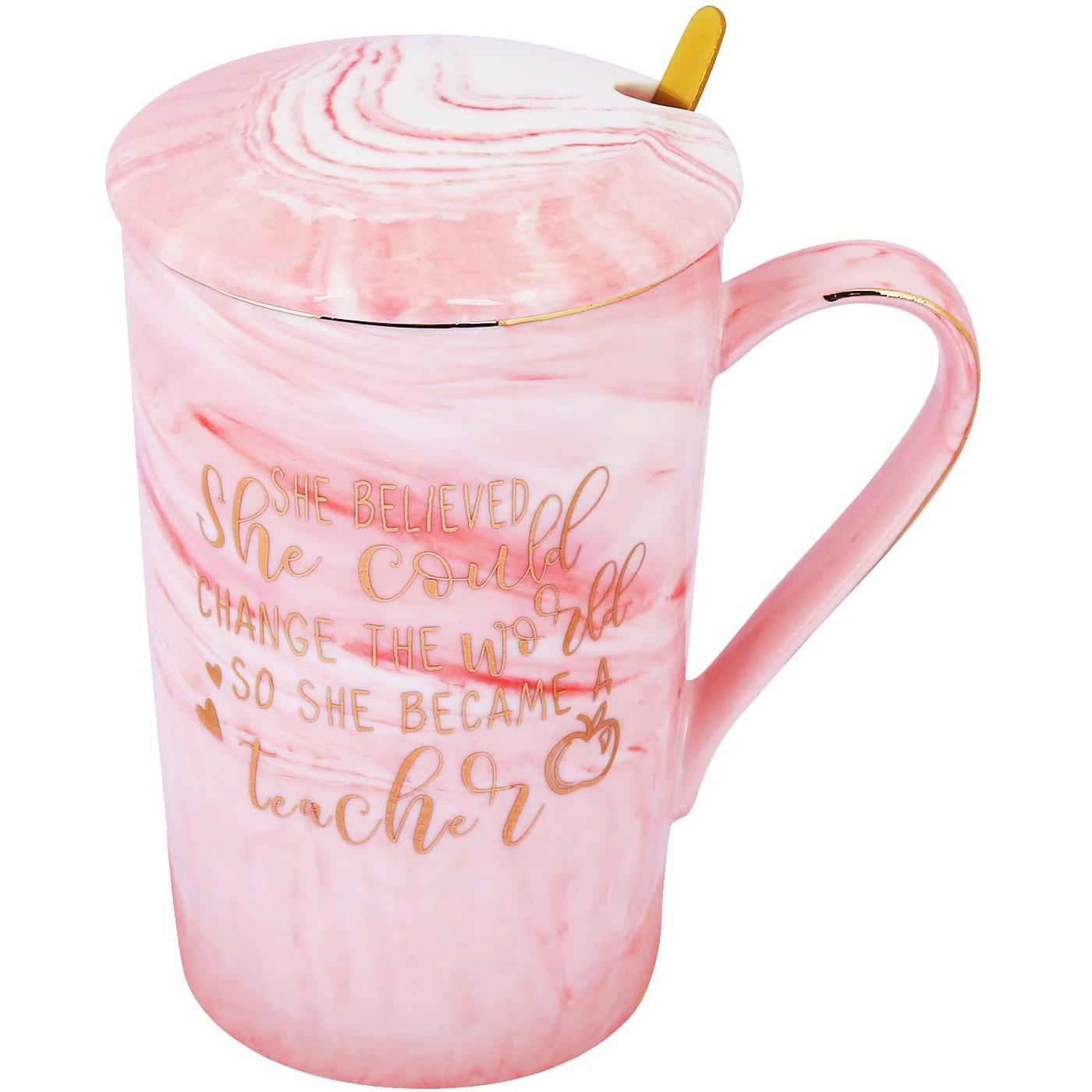 Nyrwana Coffee Mug, Gift For Men, Birthday Gift, Cups And Mugs, Mugs For Gift, Ceramic Mug, Coffee Mug With Lid, Cute Mugs, Gift For Teachers, Mug With Spoon & Gift Box (400Ml - Pink)