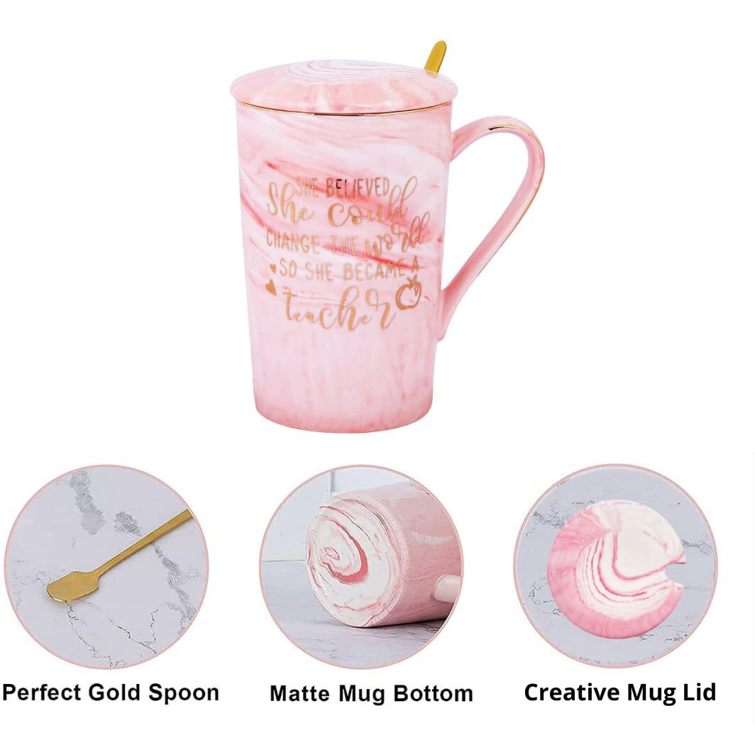 Nyrwana Coffee Mug, Gift For Men, Birthday Gift, Cups And Mugs, Mugs For Gift, Ceramic Mug, Coffee Mug With Lid, Cute Mugs, Gift For Teachers, Mug With Spoon & Gift Box (400Ml - Pink)