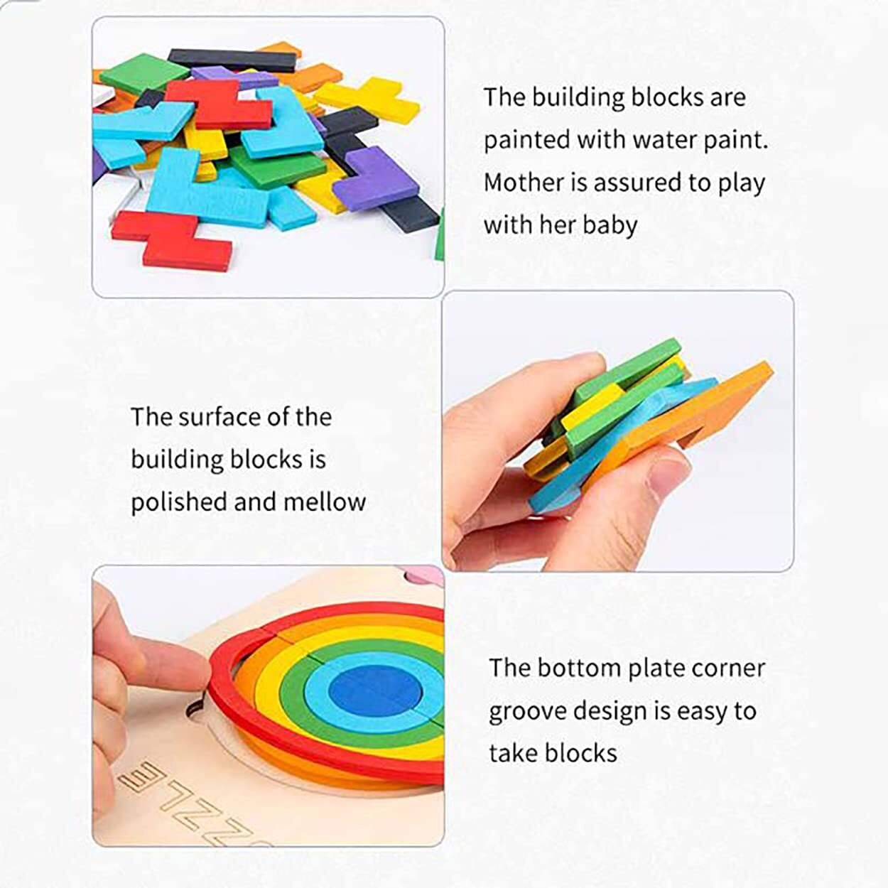 Clapone Wooden Blocks Puzzle Game, 3-In-1 Russian Blocks, Octagon Puzzle, Tangrams Puzzles, Brain Teasers Toy Logic Game, Montessori Stem Educational Toys Present For Kids And Adults