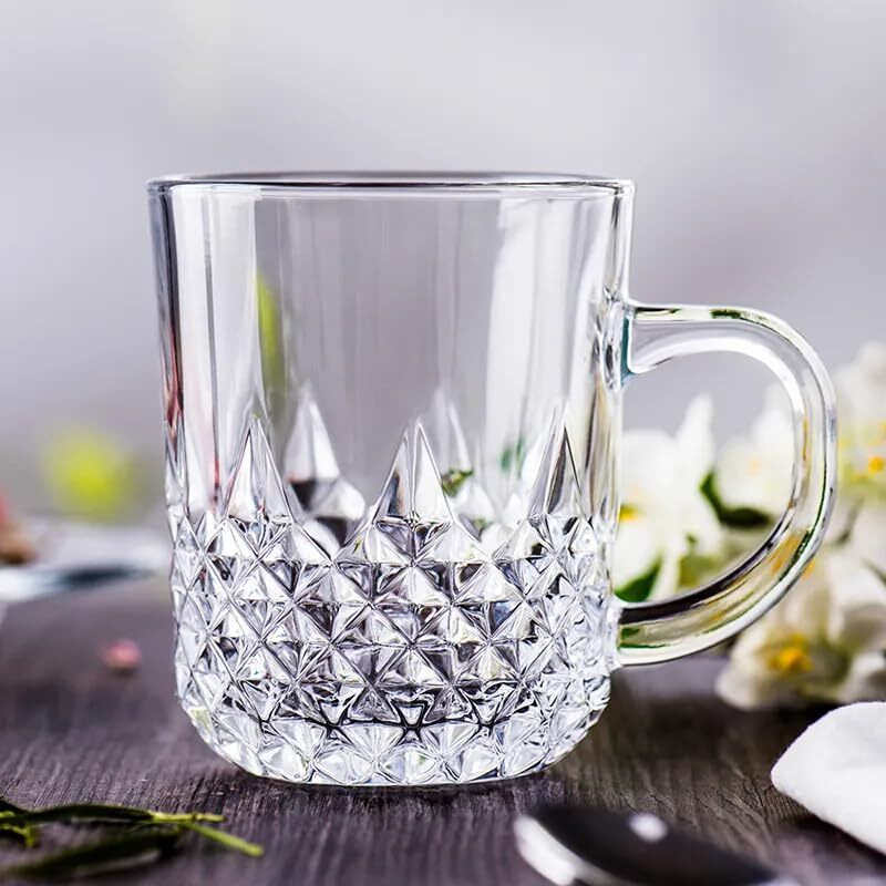 Zroy Enterprise Premium Glass Coffee Mug Tea Cups, Transparent, Glass Cups Set For Tea, Coffee, Green Tea, Herbal Tea, Lemon Tea, Milk Cup, Hot/Cold Drinks Cups (Elegant Cup, 6), 150 Ml