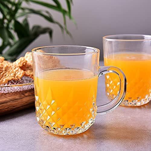 Zroy Enterprise Premium Glass Coffee Mug Tea Cups, Transparent, Glass Cups Set For Tea, Coffee, Green Tea, Herbal Tea, Lemon Tea, Milk Cup, Hot/Cold Drinks Cups (Elegant Cup, 6), 150 Ml
