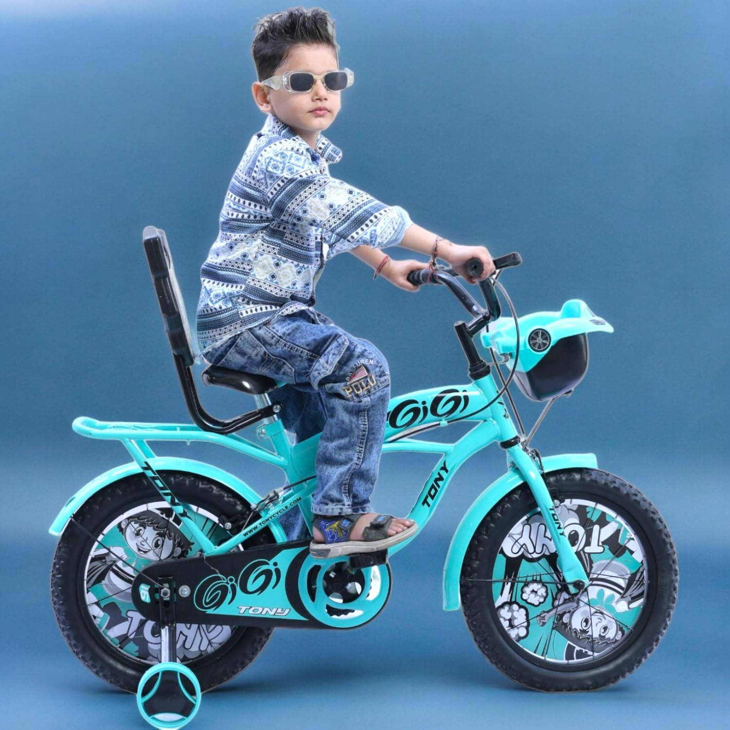 Raw Bicycles Sports Gigi With Training Wheels 14T Bmx Single Speed Bicycle Cycle For Kids 3 Years To 5 Years Boys & Girls Sea Green