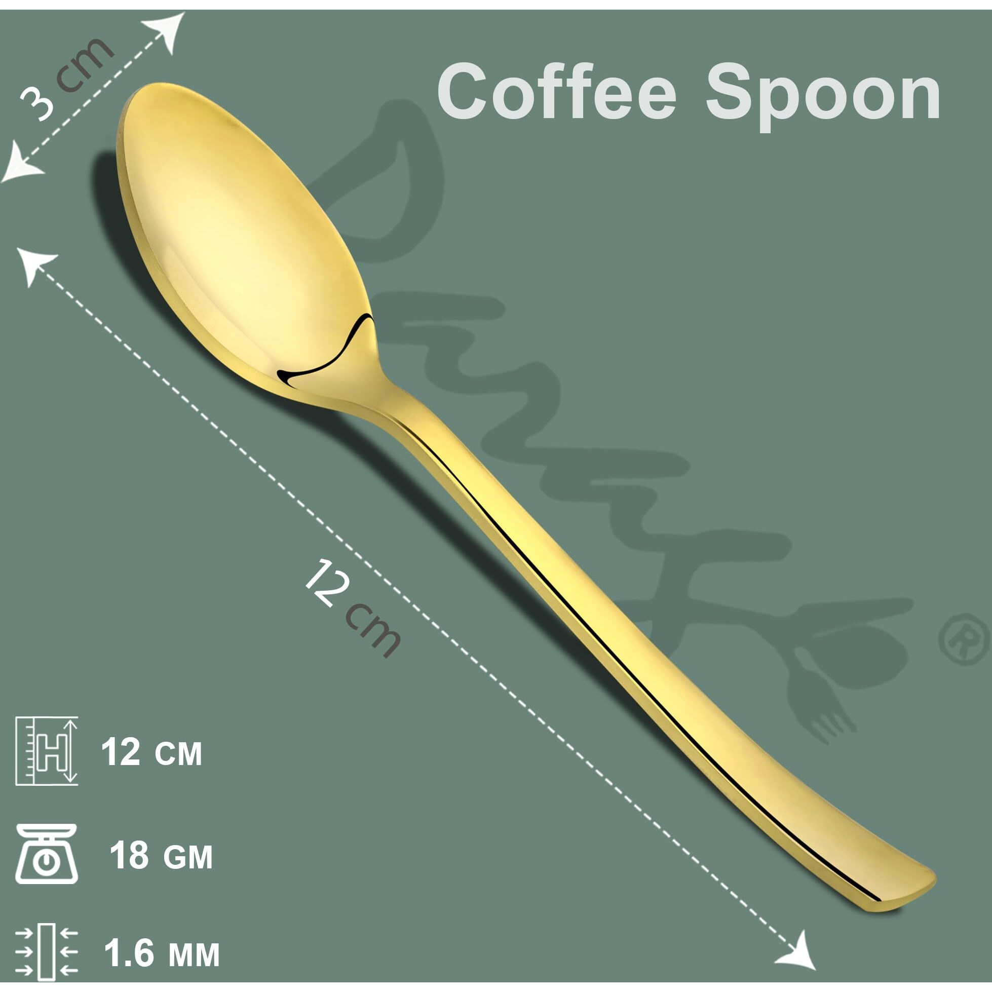 Parage 6 Pieces Stainless Steel Premium Small Coffee Spoons, Golden Spoon Set, Luxury Dinning Tabelware Gift House Warming, Length 12Cm, Food Grade For Home & Kitchen, Pvd Gold Coffee Spoon Set