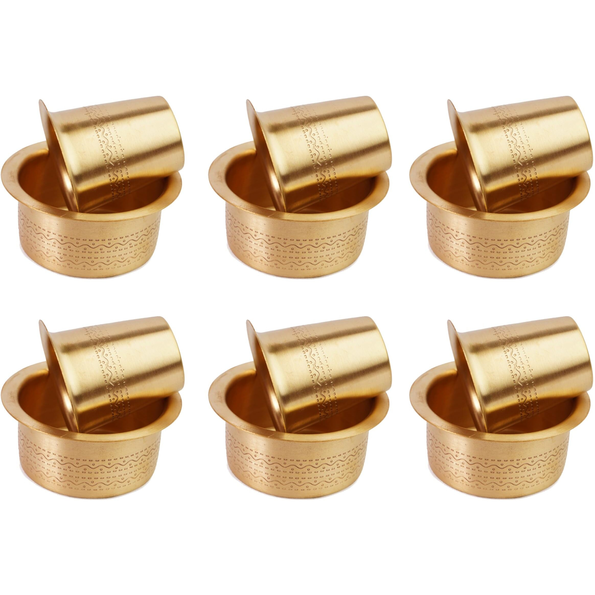 Thangam South Indian Brass Coffee Cup Dawara/Dabara & Tumbler For Serving Filter Coffee/Tea/Traditional Kumbakonam Dabara Set Matt - 150Ml (Set Of 6)