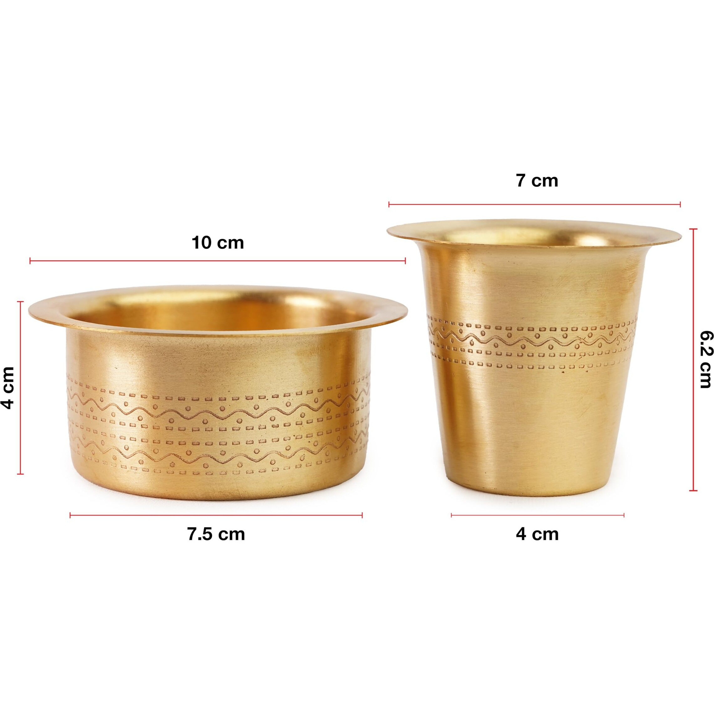 Thangam South Indian Brass Coffee Cup Dawara/Dabara & Tumbler For Serving Filter Coffee/Tea/Traditional Kumbakonam Dabara Set Matt - 150Ml (Set Of 6)