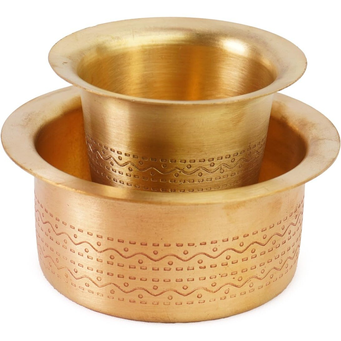 Thangam South Indian Brass Coffee Cup Dawara/Dabara & Tumbler For Serving Filter Coffee/Tea/Traditional Kumbakonam Dabara Set Matt - 150Ml (Set Of 6)