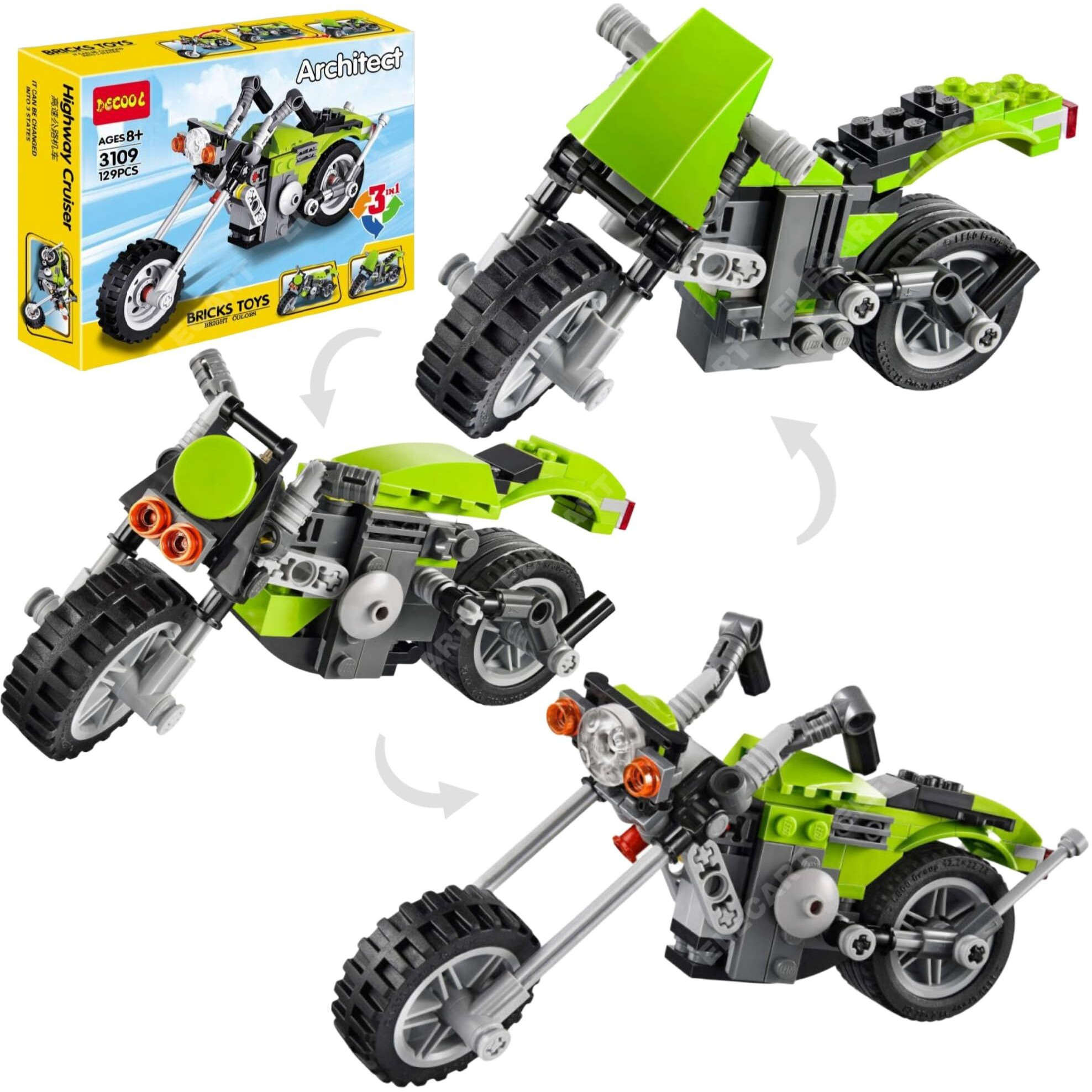 Elecart 3 In 1 Architect Series Super Bike Building Blocks Toy Set - Educational Diy Toys For Kids (Super Bike),121 Piece