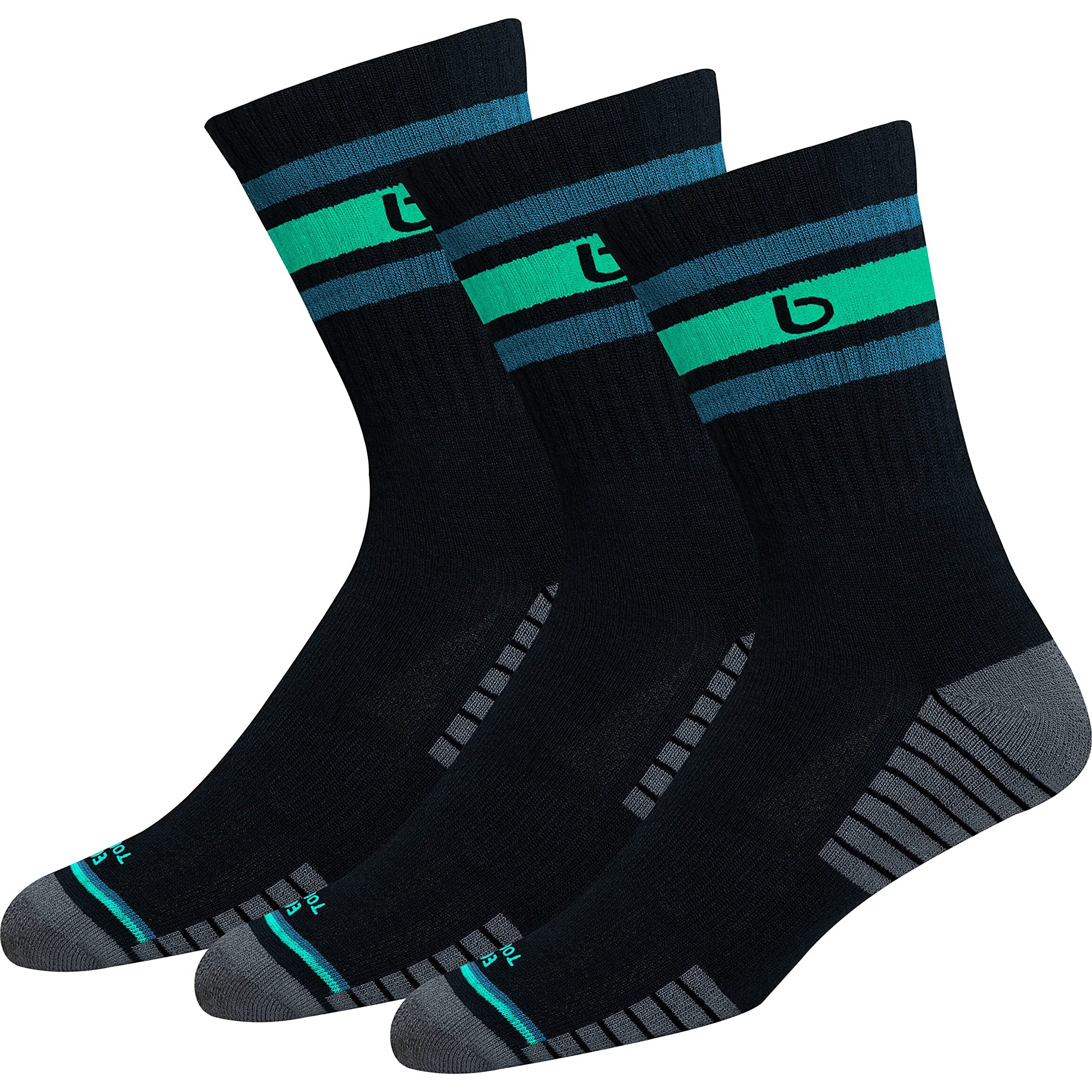 Bambos Men's Bamboo Sports Crew Socks For Running & Gym, Pack Of 3, (Size Uk 7-11, Black)