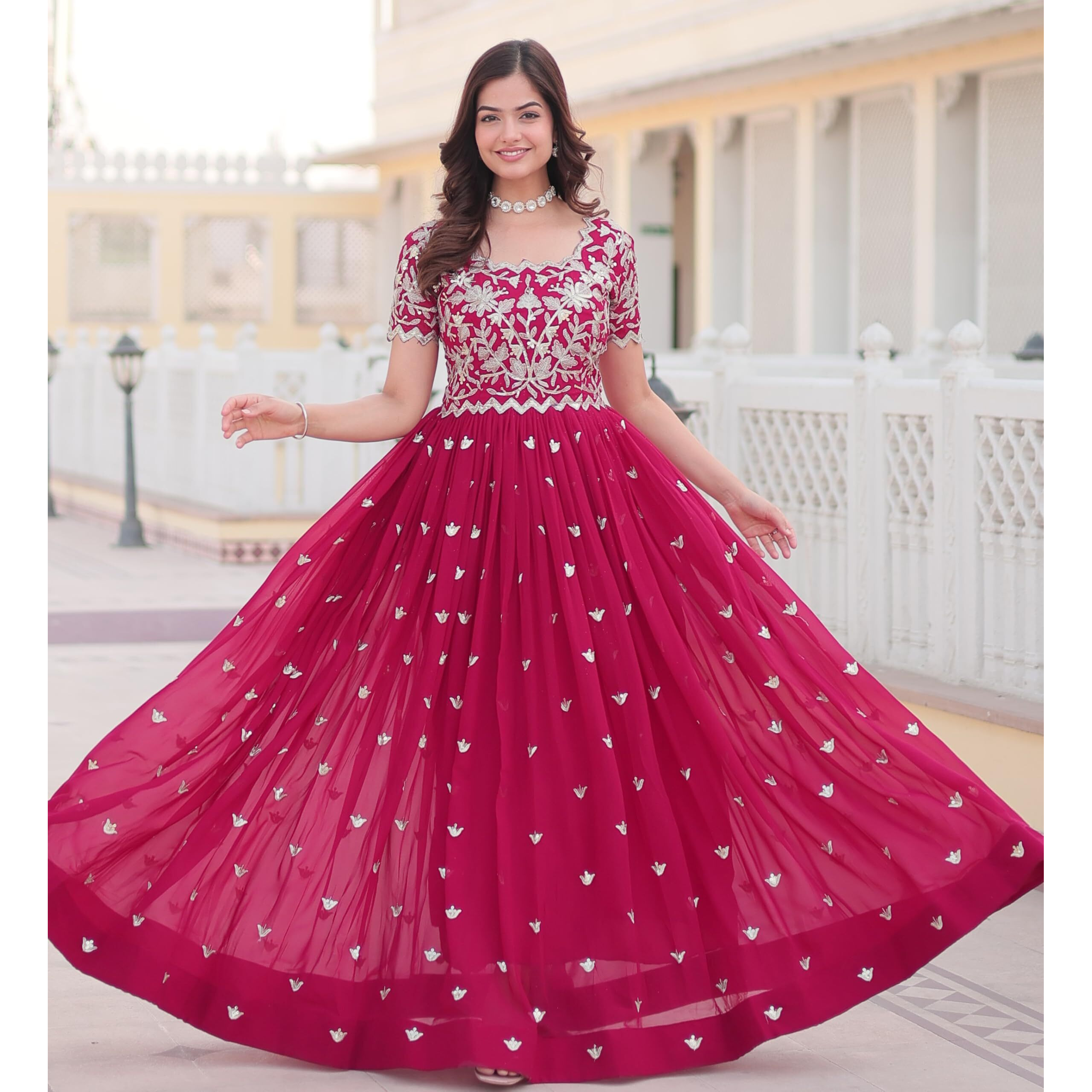 Fashion Basket Pink Anarkali Kurta Set With Embroidered Work For Women (In, Alpha, S, Regular, Standard, Pink)