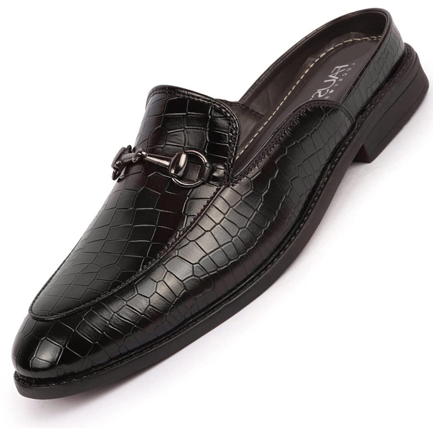 Fausto Fst Fosme-2012 Coffee-40 Men's Coffee Embossed Leopard Print With Horsebit Buckle Ethnic Party Back Open Slip On Mules Shoes (6 Uk)