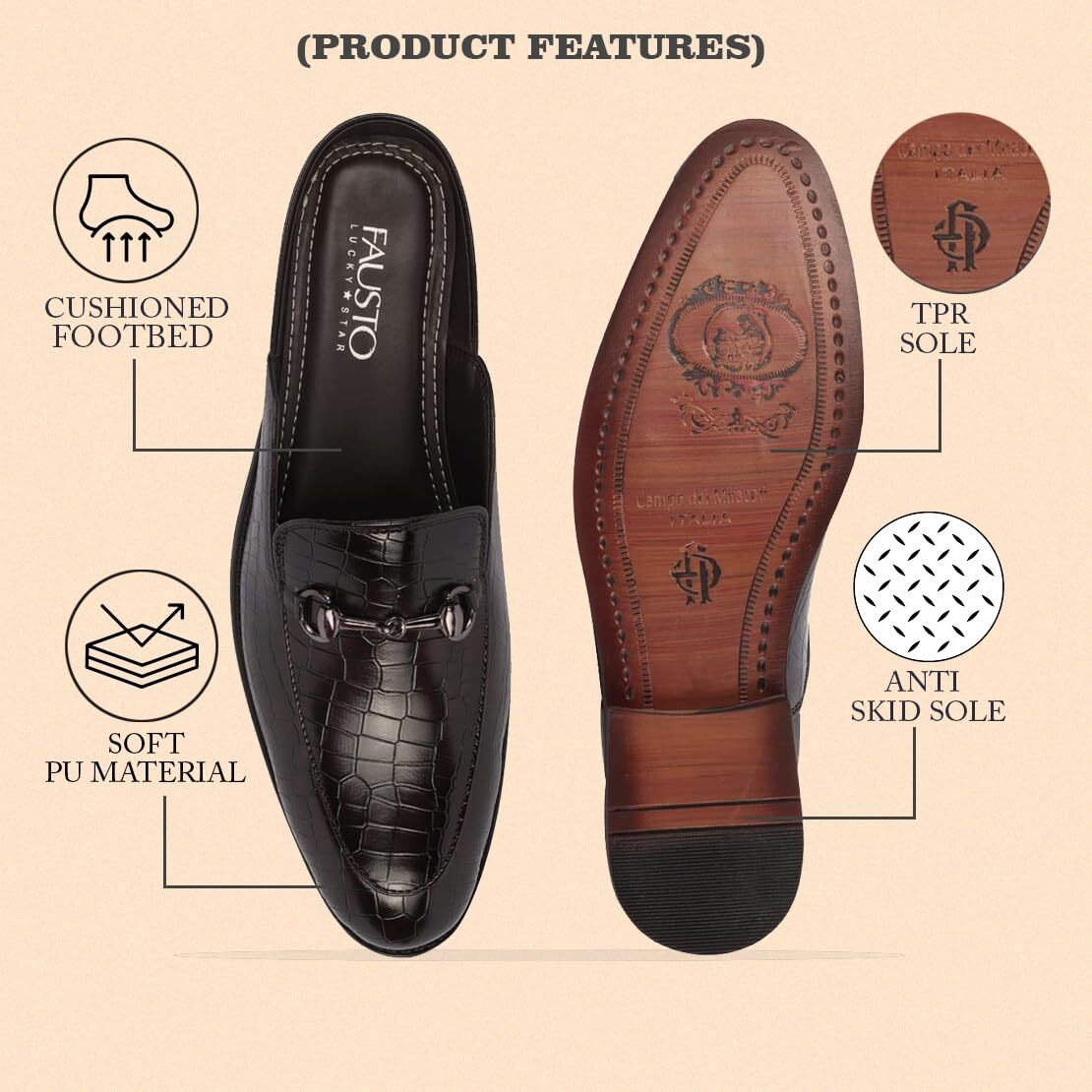 Fausto Fst Fosme-2012 Coffee-40 Men's Coffee Embossed Leopard Print With Horsebit Buckle Ethnic Party Back Open Slip On Mules Shoes (6 Uk)