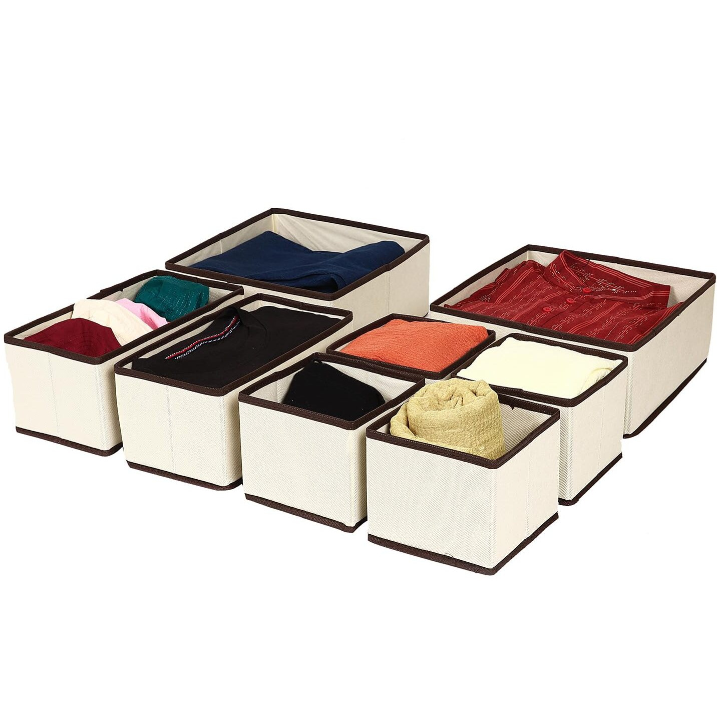 House Of Quirk Foldable Cloth Storage Box Closet Dresser Drawer Organizer Cube Basket Bins Containers Divider With Drawers For Underwear, Bras, Socks, Ties, Scarves, Set Of 8 (Beige)