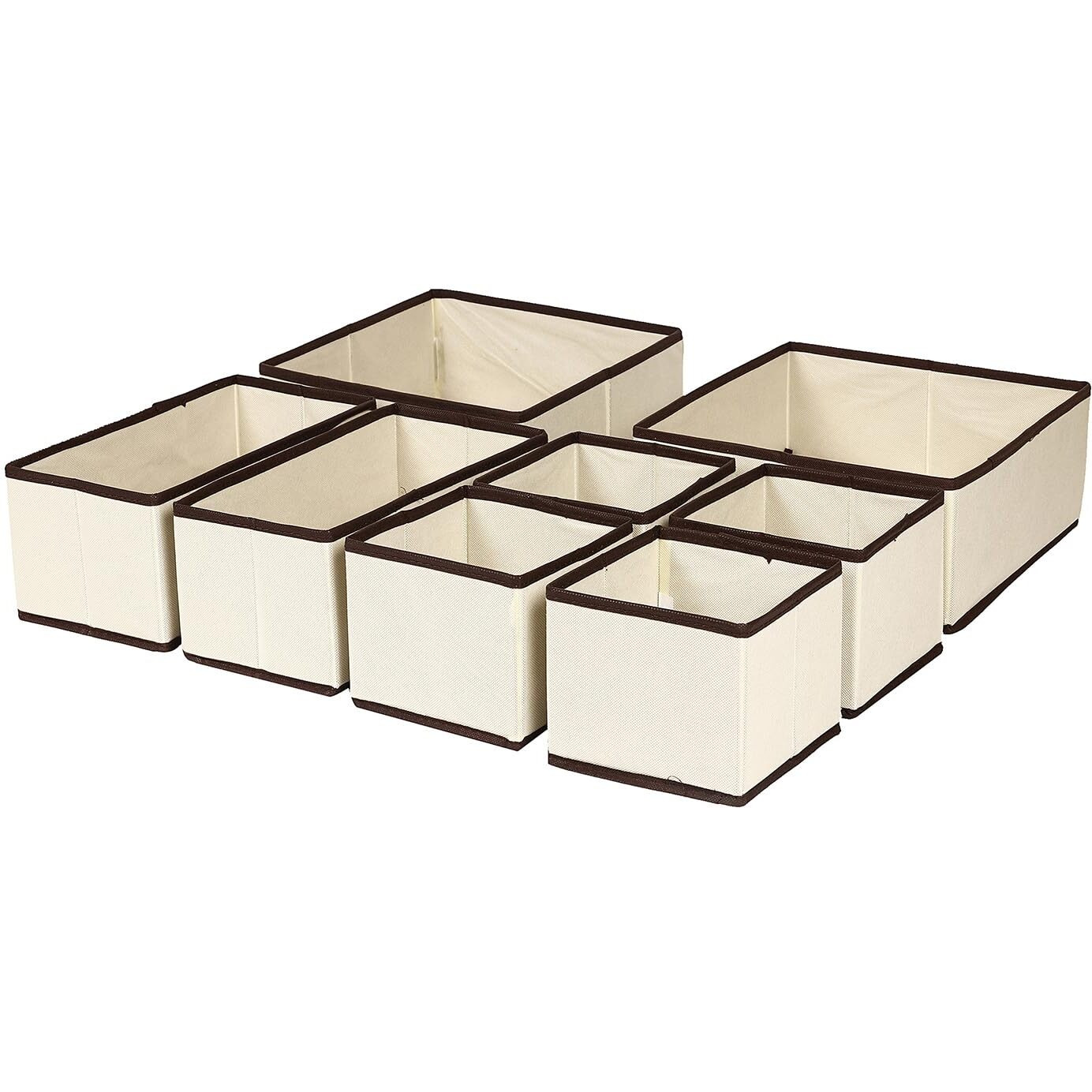 House Of Quirk Foldable Cloth Storage Box Closet Dresser Drawer Organizer Cube Basket Bins Containers Divider With Drawers For Underwear, Bras, Socks, Ties, Scarves, Set Of 8 (Beige)