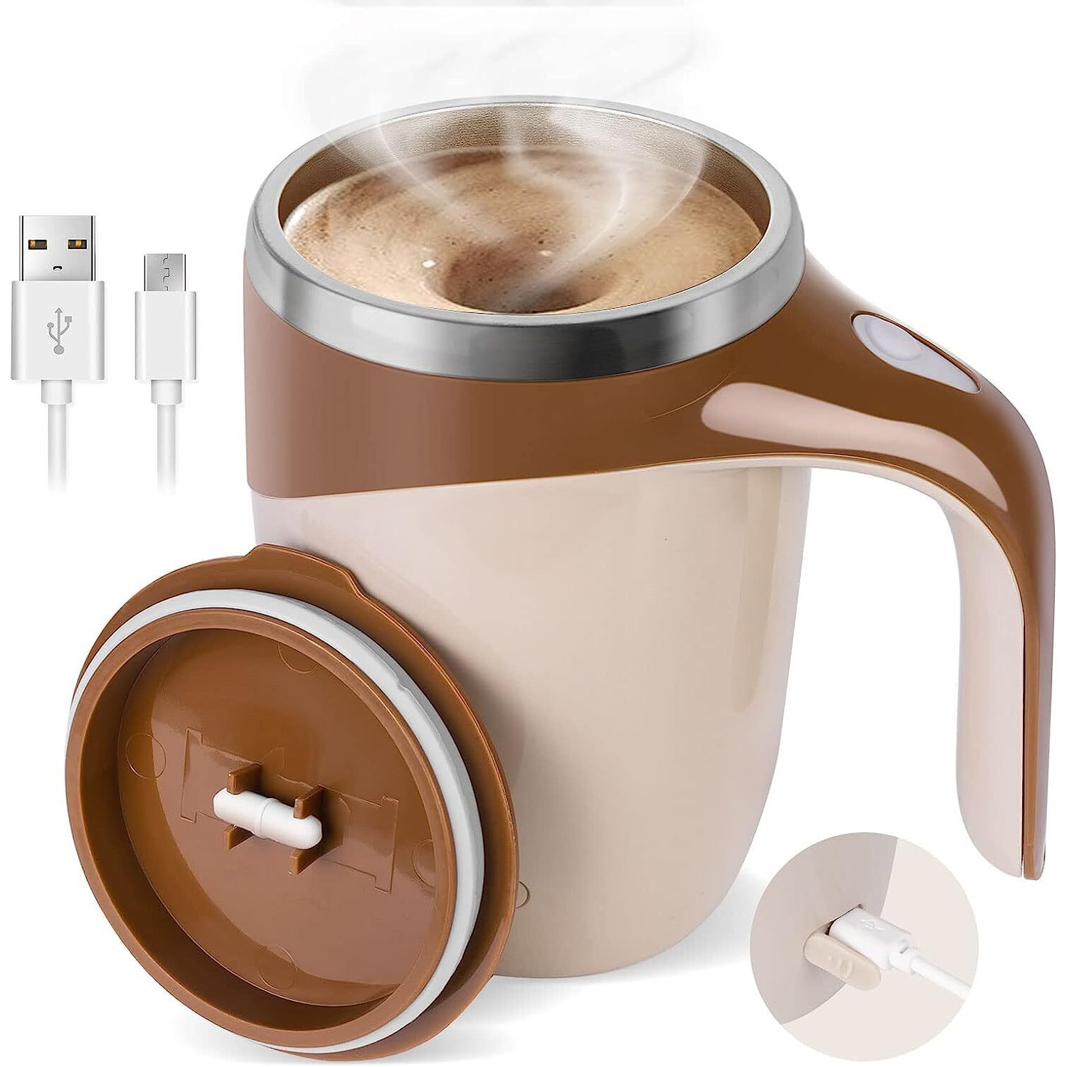 Maharsh Automatic Magnetic Stirring Coffee Mug, Rotating Home Office Travel Mixing Cup Suitable For Coffee, Milk, Cocoa And Other Beverages (Rechargable Brown) 380 Ml