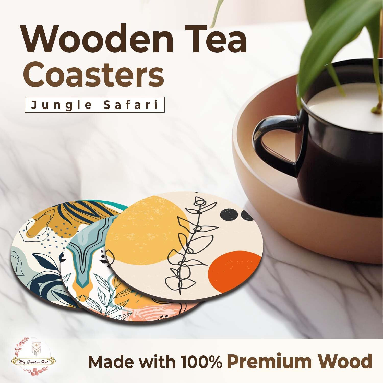 My Creative Hut Tea Coasters Set Of 6, Beautiful Design With Stand For Tea Cups, Coffee Mugs, And Glasses, Ideal For Diwali Gifting (Jungle Safari)