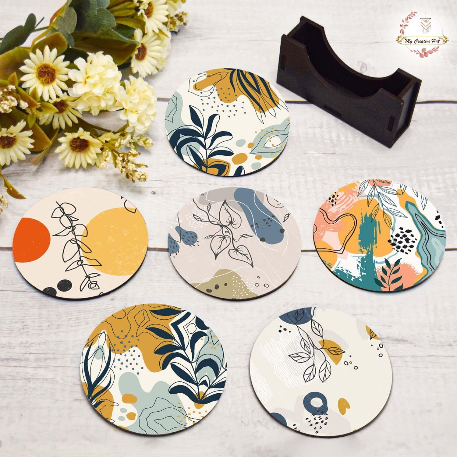 My Creative Hut Tea Coasters Set Of 6, Beautiful Design With Stand For Tea Cups, Coffee Mugs, And Glasses, Ideal For Diwali Gifting (Jungle Safari)