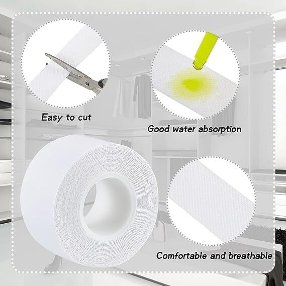 Inralimot 2 Rolls Sweat Pads Collar Protectors For Men's Shirts & Hats, White Shirt Neck Collar Protector Tape, Self-Adhesive Invisible Liner Patches