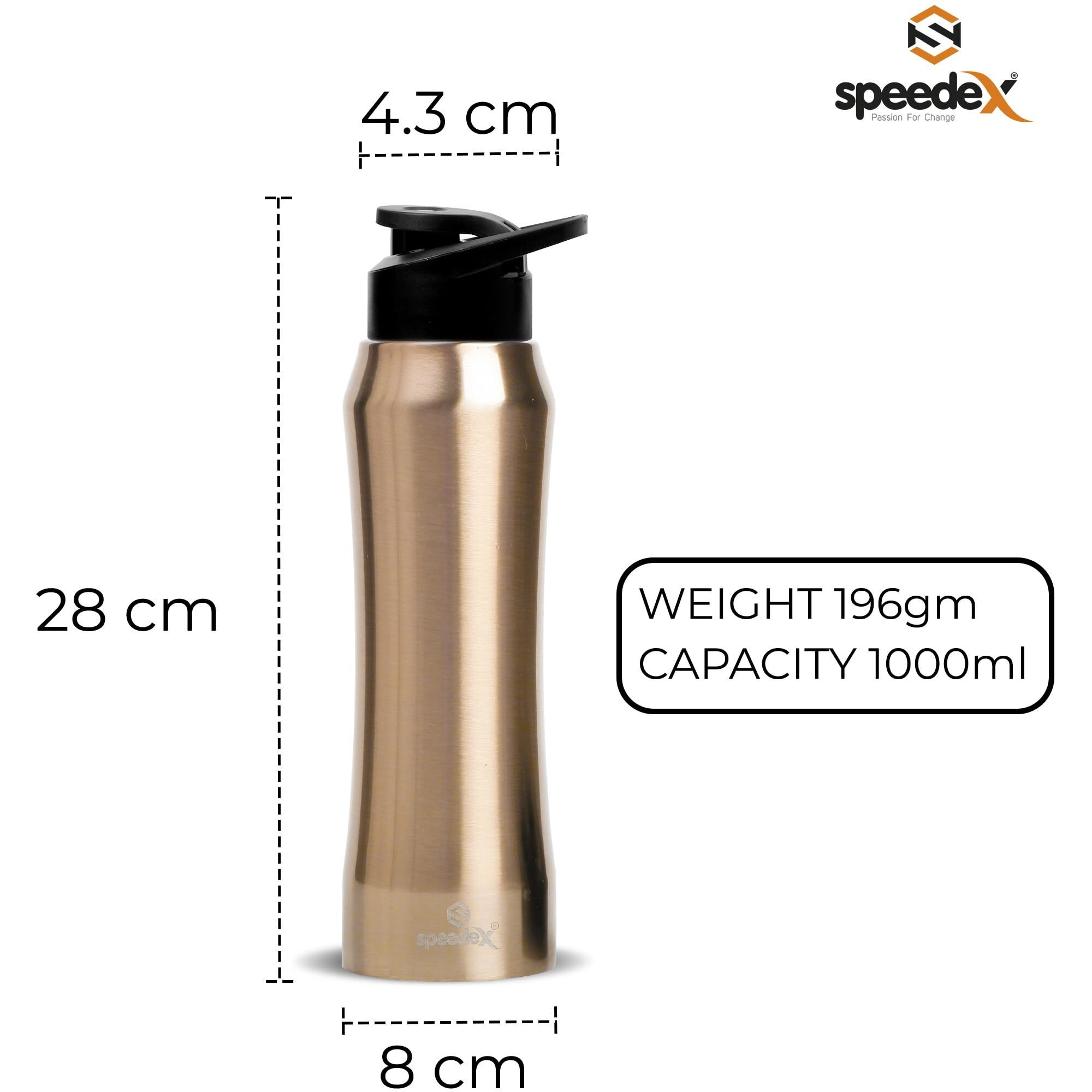 Speedex Stainless Steel Water Bottle 1 Litre, Leakproof Sipper Cap 1 Ltr, Copper Gold, Bottles 1+ Litre For School, Gym, Office, Boys, Girls, Men, Women, Kids, Fridge 1Ltr - 1000 Ml - Set Of 1