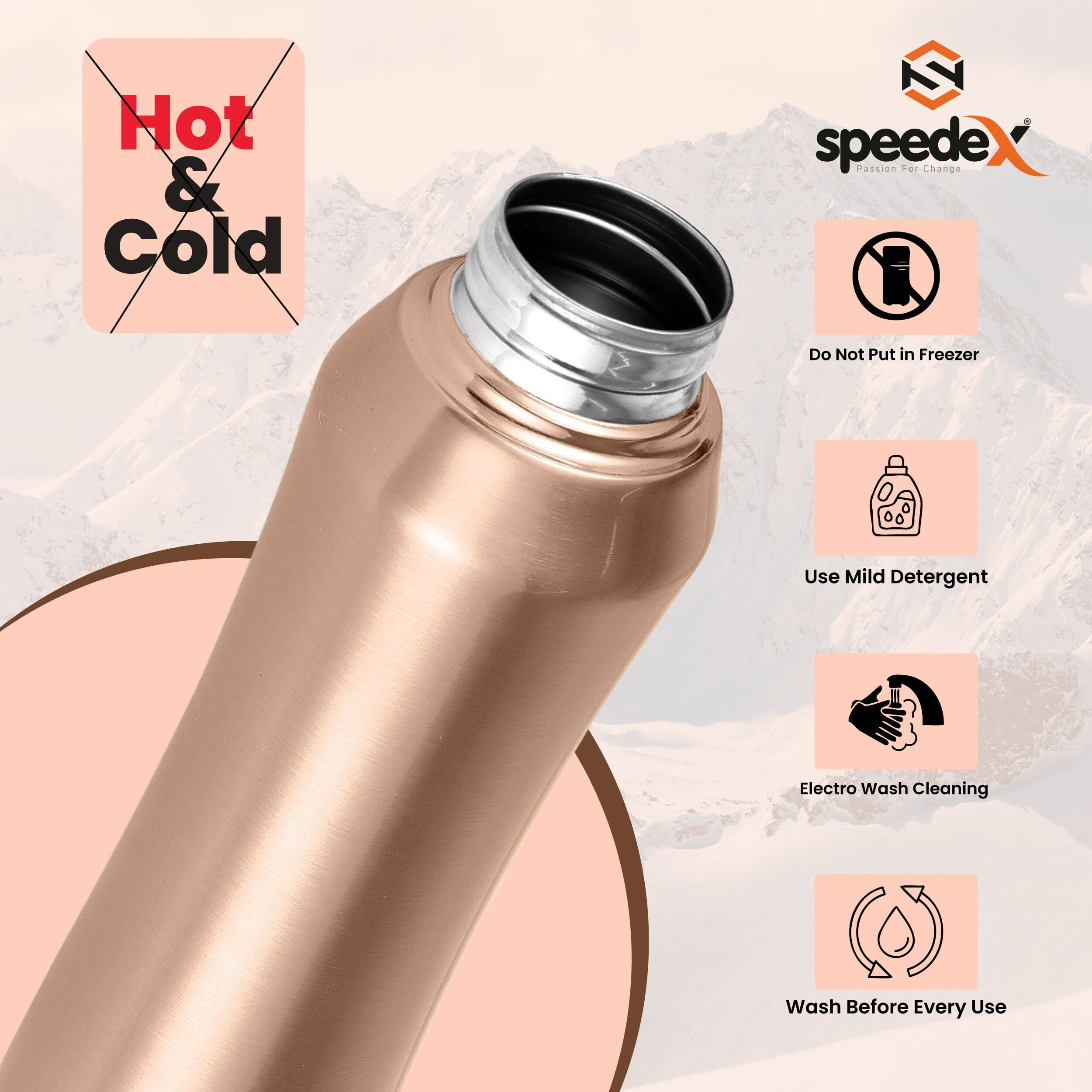 Speedex Stainless Steel Water Bottle 1 Litre, Leakproof Sipper Cap 1 Ltr, Copper Gold, Bottles 1+ Litre For School, Gym, Office, Boys, Girls, Men, Women, Kids, Fridge 1Ltr - 1000 Ml - Set Of 1