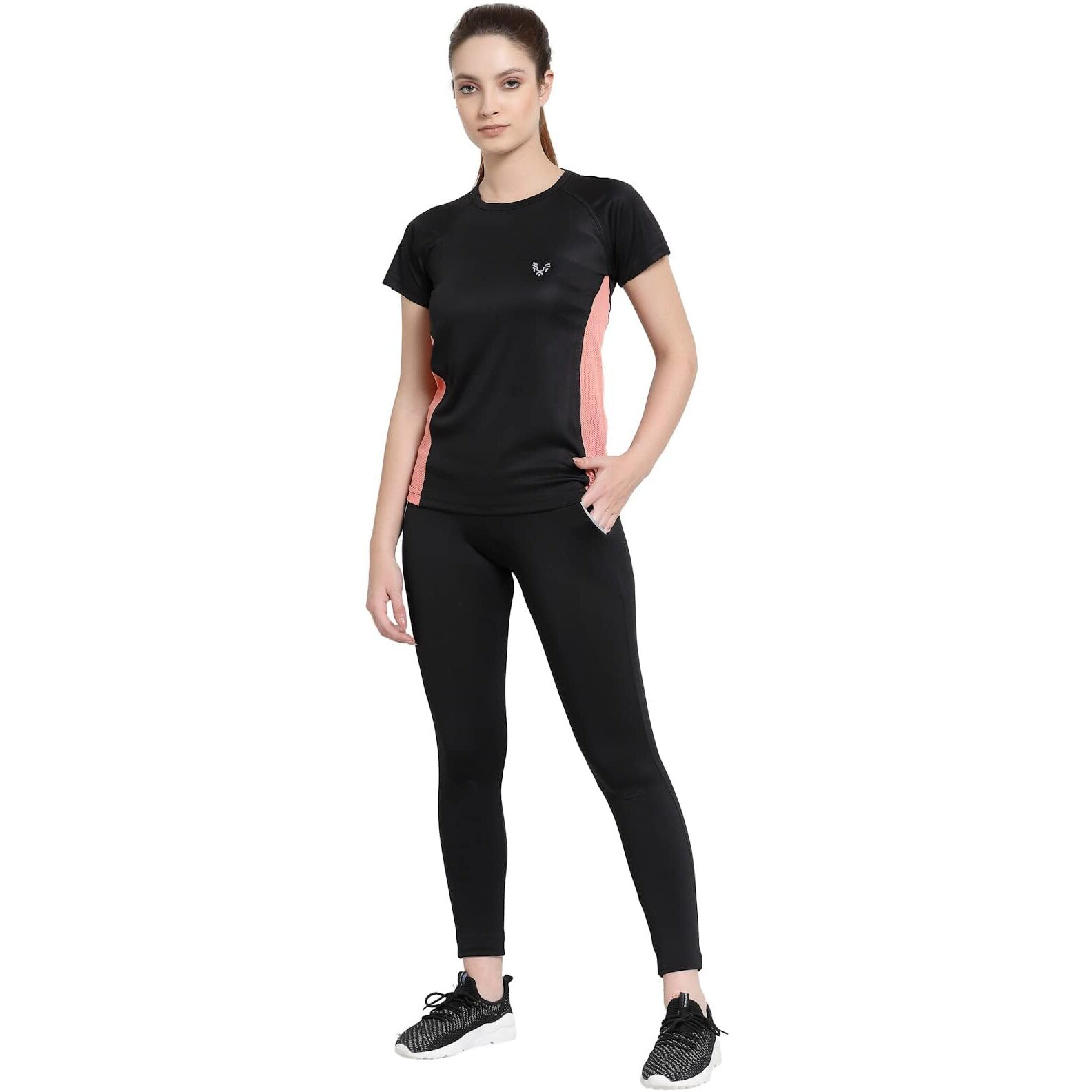 Uzarus Polyester Womens Dry Fit Workout Top Sports Gym Regular Fit T-Shirt (Black, L)