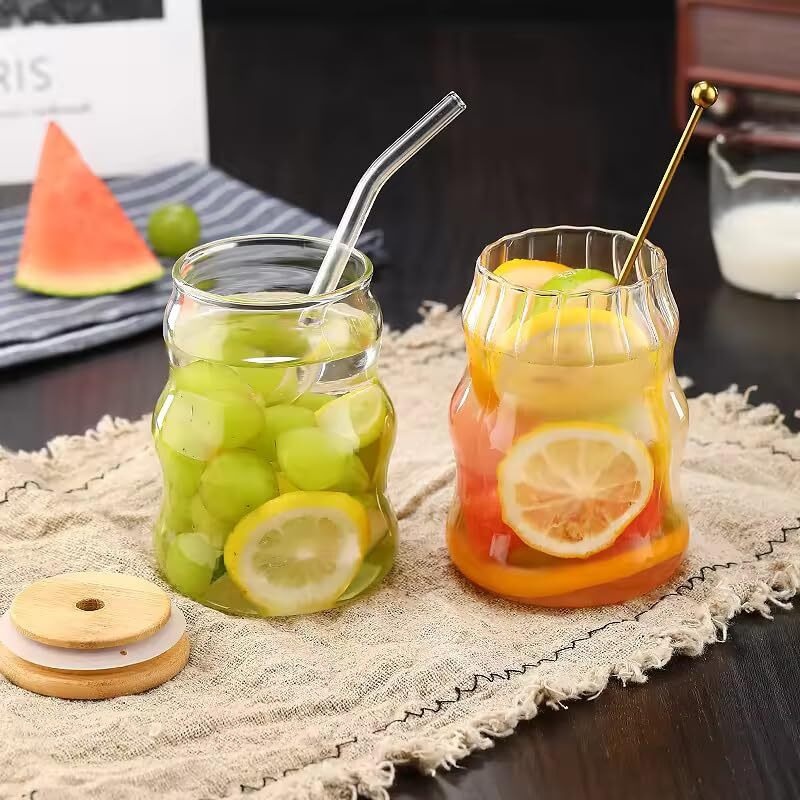 Kikiluxxa Round Green Tea Coffee Glass Cup Mug Can Sipper With Lid And Straw-510Ml-1Pcs Only- Fruit Juice Milk Glass Tumbler With Straw (Vilost Can 1)