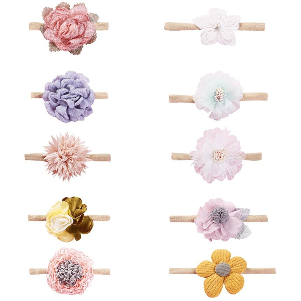 Palay 10Pcs Baby Hair Band Flower Headband For Baby Girl, Soft Elastic Hair Bands For Babies, Handmade Cute Floral Baby Hair Band For Baby Girls Toddler, Shower Gift For New Born Baby Girl Boy