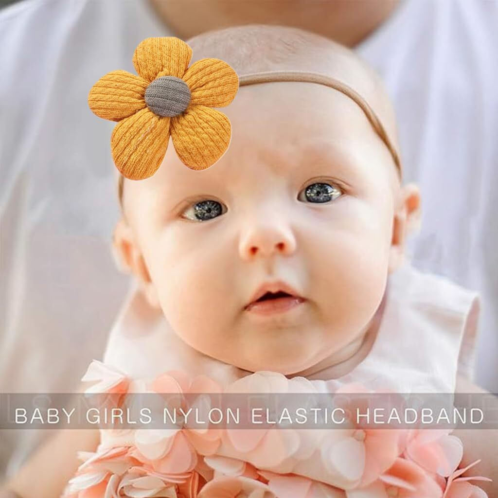 Palay 10Pcs Baby Hair Band Flower Headband For Baby Girl, Soft Elastic Hair Bands For Babies, Handmade Cute Floral Baby Hair Band For Baby Girls Toddler, Shower Gift For New Born Baby Girl Boy