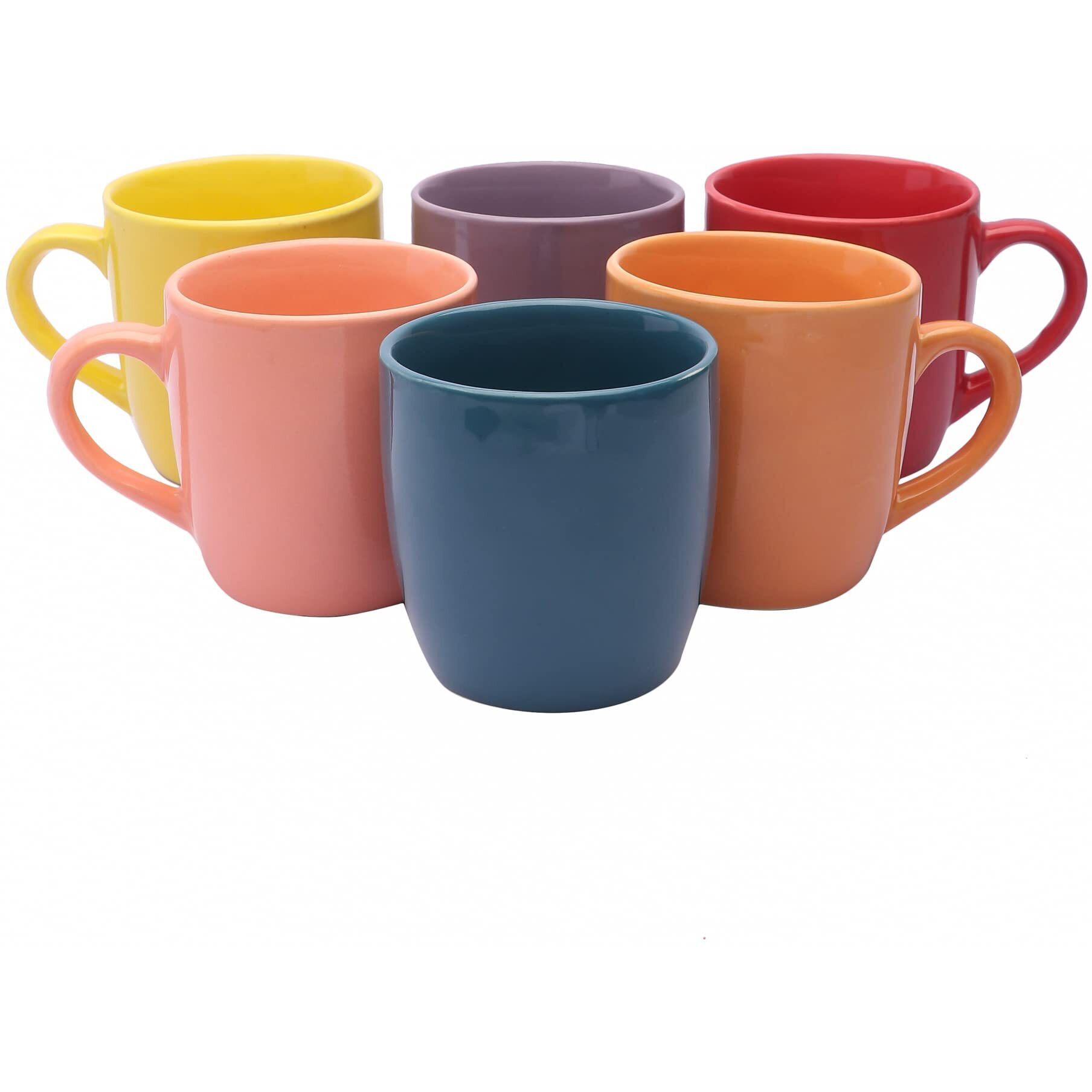 Anwaliya Arche Series Handmade Ceramic Tea Cup Set Of 6, 175 Ml, Glossy, Stackable, Chip Resistant, With Handle (Color May Vary)