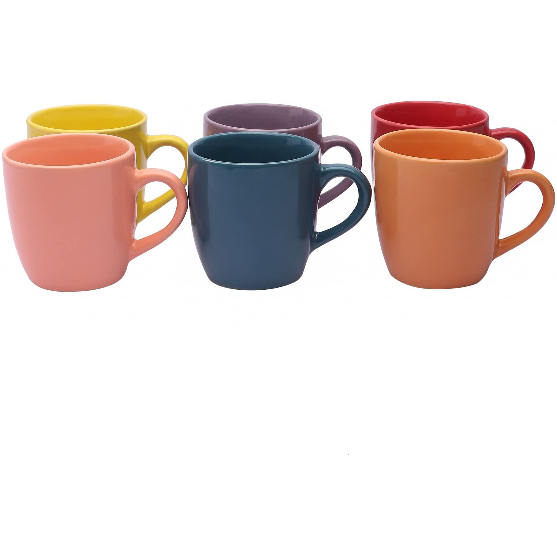 Anwaliya Arche Series Handmade Ceramic Tea Cup Set Of 6, 175 Ml, Glossy, Stackable, Chip Resistant, With Handle (Color May Vary)