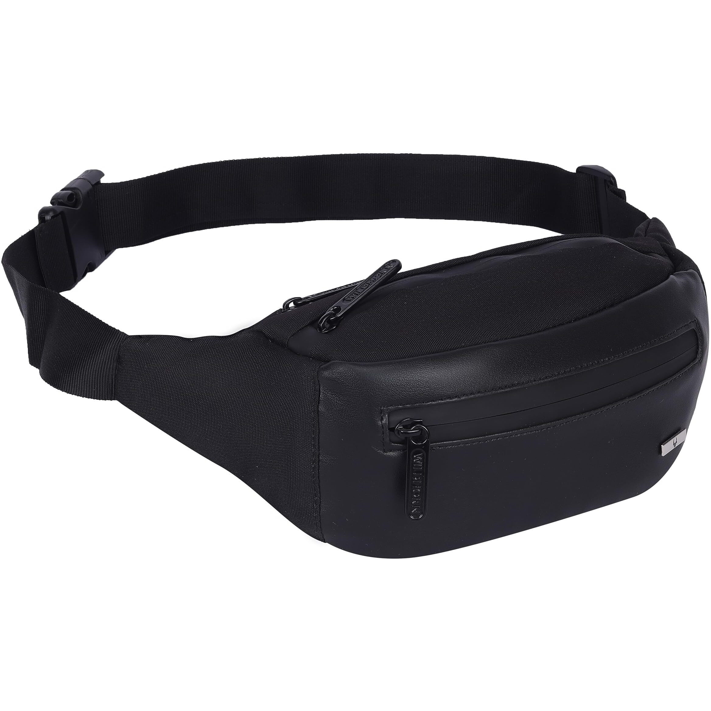 Wildhorn 2.4L Waist Bag For Men Women I Ultra Strong Stitching, Sturdy Zippers, Waterproof, Fanny Pack For Hiking Travel Camping Running Sports With Adjustable Strap (Black)