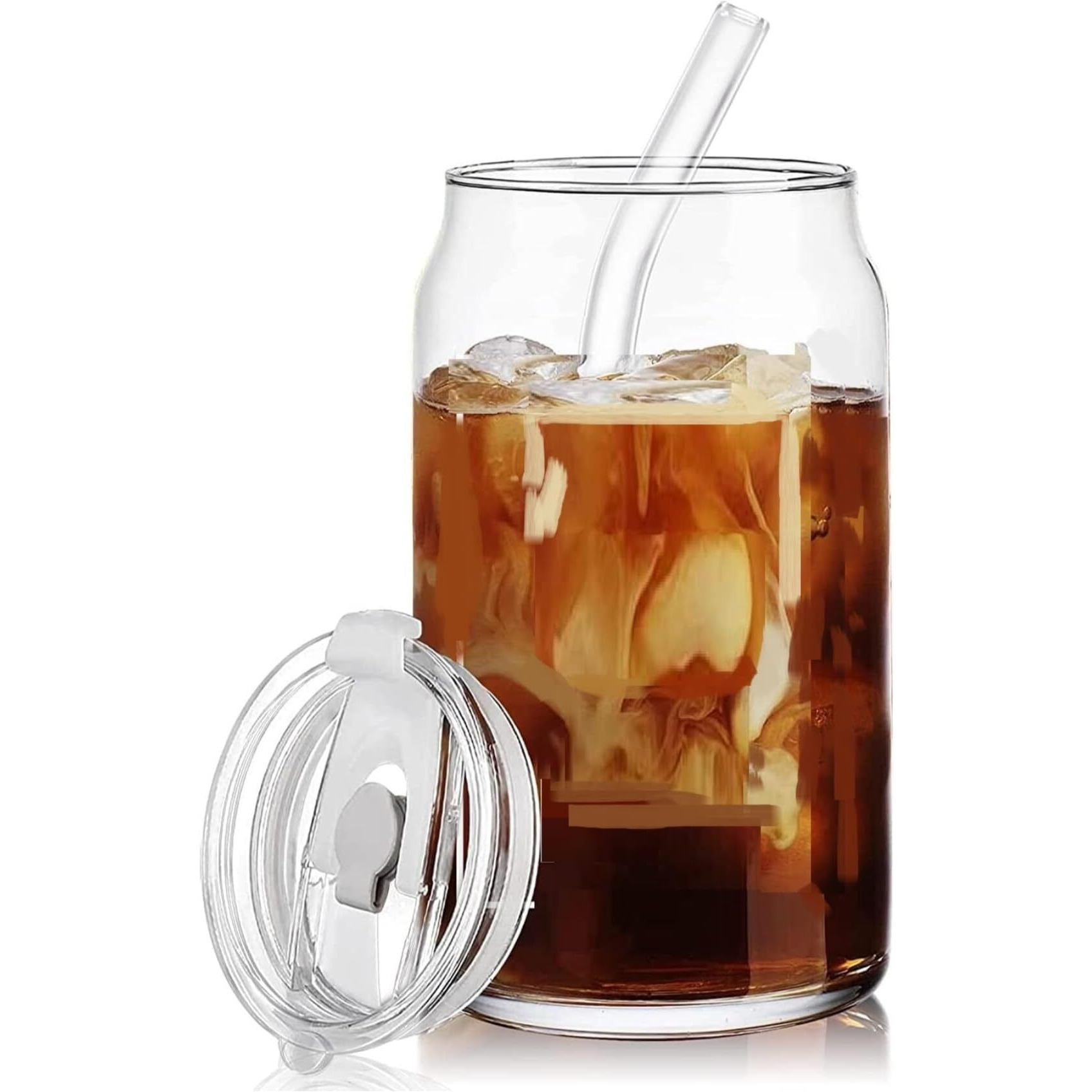 Kikiluxxa Glass Coffee Sipper Can Mug With Straw, Transparent Glass Fruit Juice Milk Sipper Tumbler Cup Mug With Lid - 540Ml - Pack Of 1 - Tea And Coffee Glass Cup Can Set (Zemba Acreylic Can)