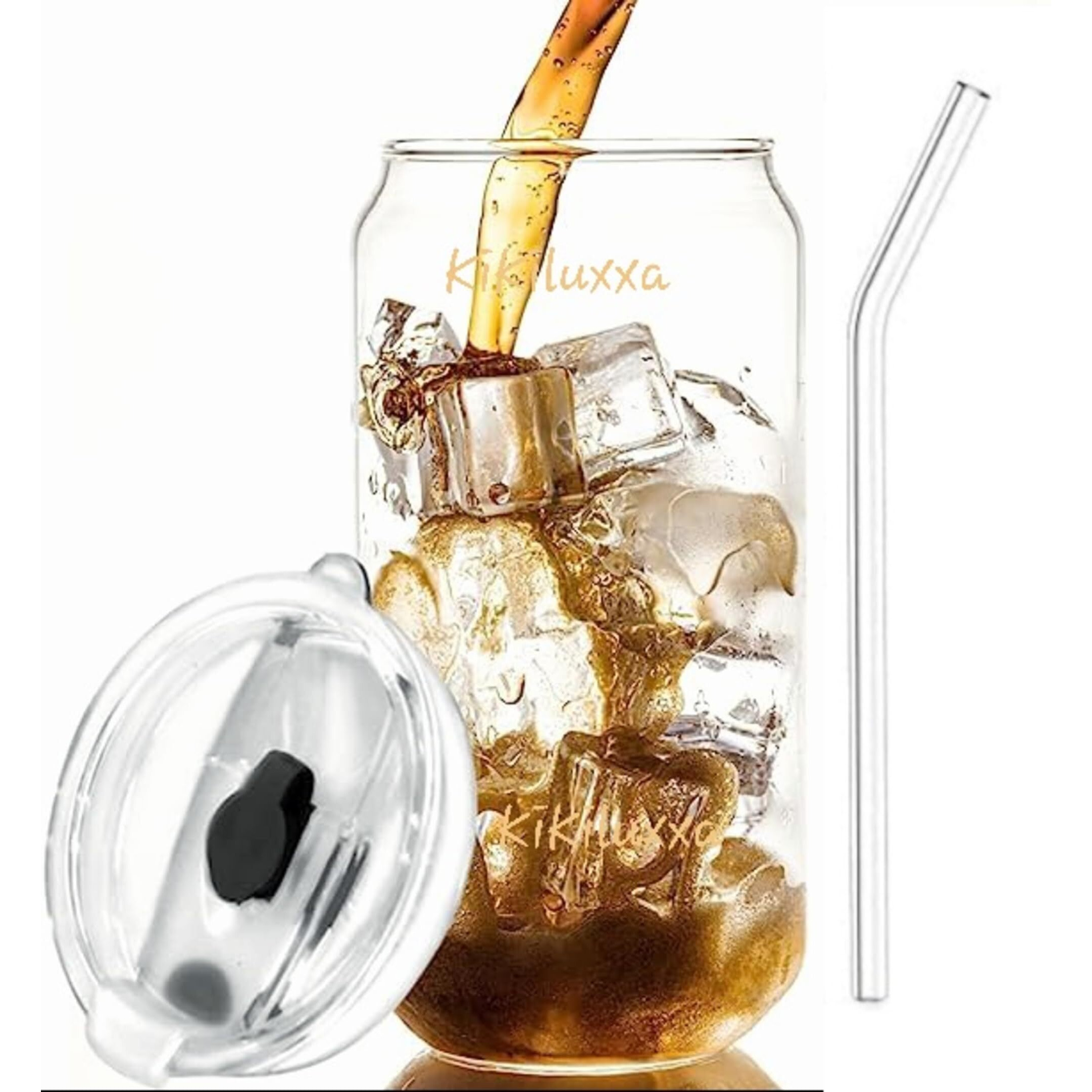 Kikiluxxa Glass Coffee Sipper Can Mug With Straw, Transparent Glass Fruit Juice Milk Sipper Tumbler Cup Mug With Lid - 540Ml - Pack Of 1 - Tea And Coffee Glass Cup Can Set (Zemba Acreylic Can)