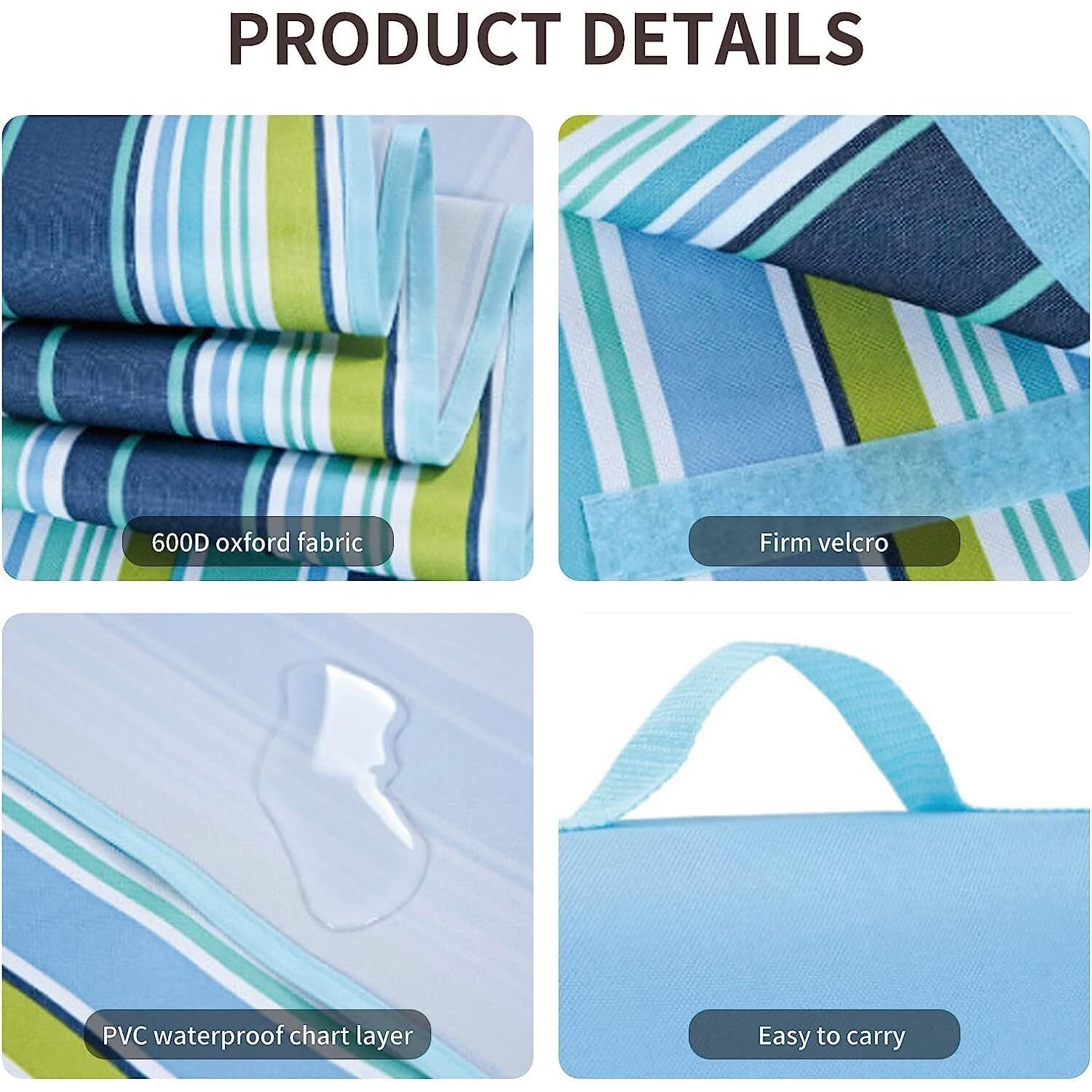 Oxsam Picnic Blanket Waterproof Beach Rug 200150Cm Large Beach Picnic Mat With Portable Handy Tote For Travel Sports Home Yoga Park Grass Picnic (Blue Lines)