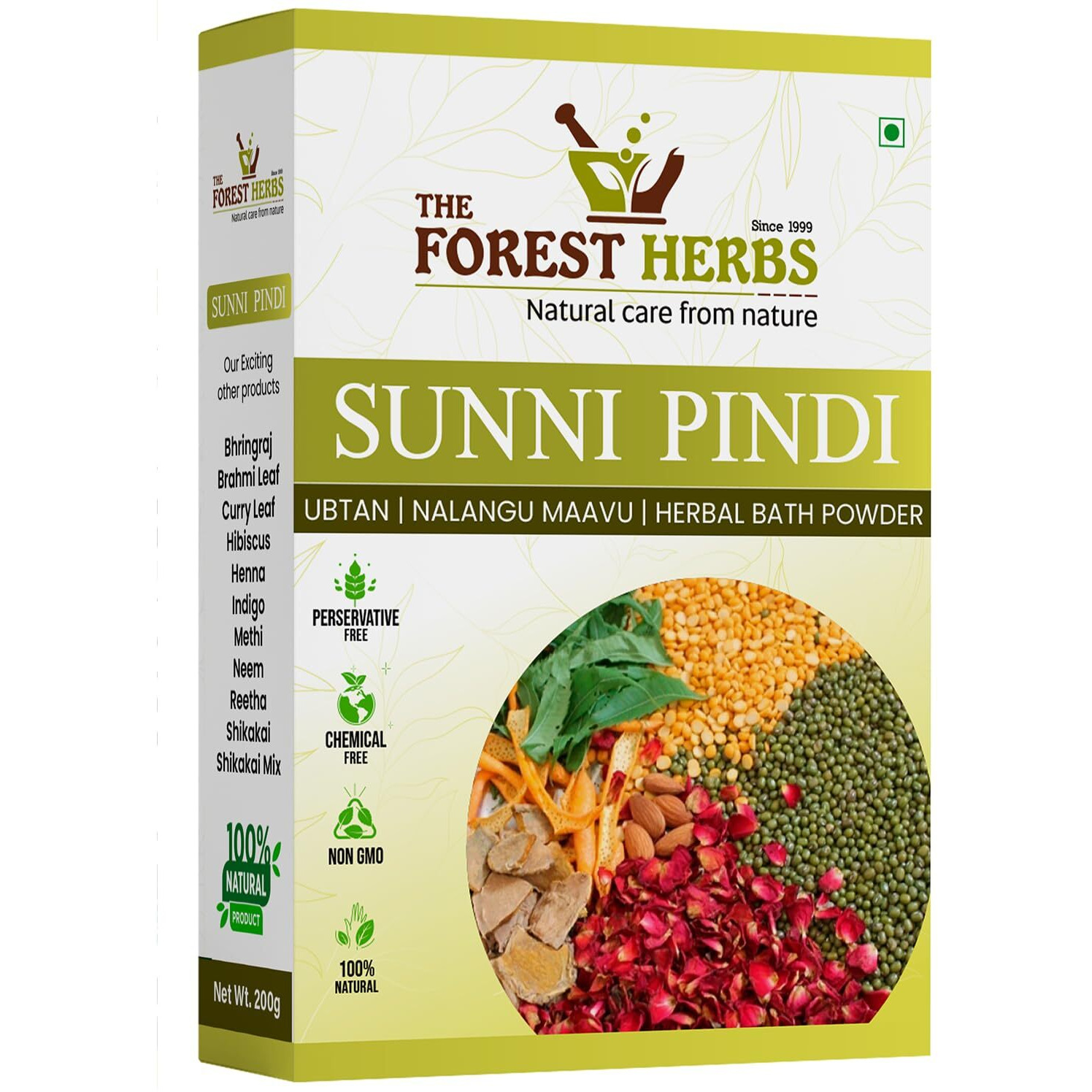 The Forest Herbs Natural Care From Nature Sunnipindi Herbal Bath Powder Ubtan Body Scrub Face Pack - Tan Removal - Ancient Ayurvedic Healing - Enriched With Herbs 200 G (Pack Of 1) )