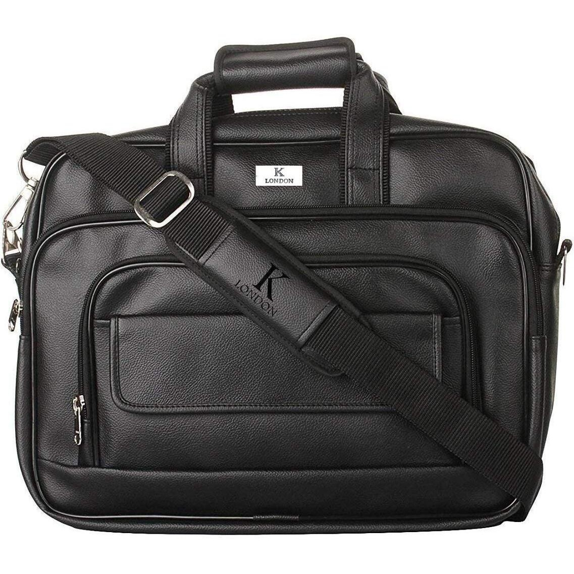 K London Black Artificial Leather Handmade Men Women Laptop Bag Cross Over Shoulder Messenger Bag Office Bag (1102_Black)