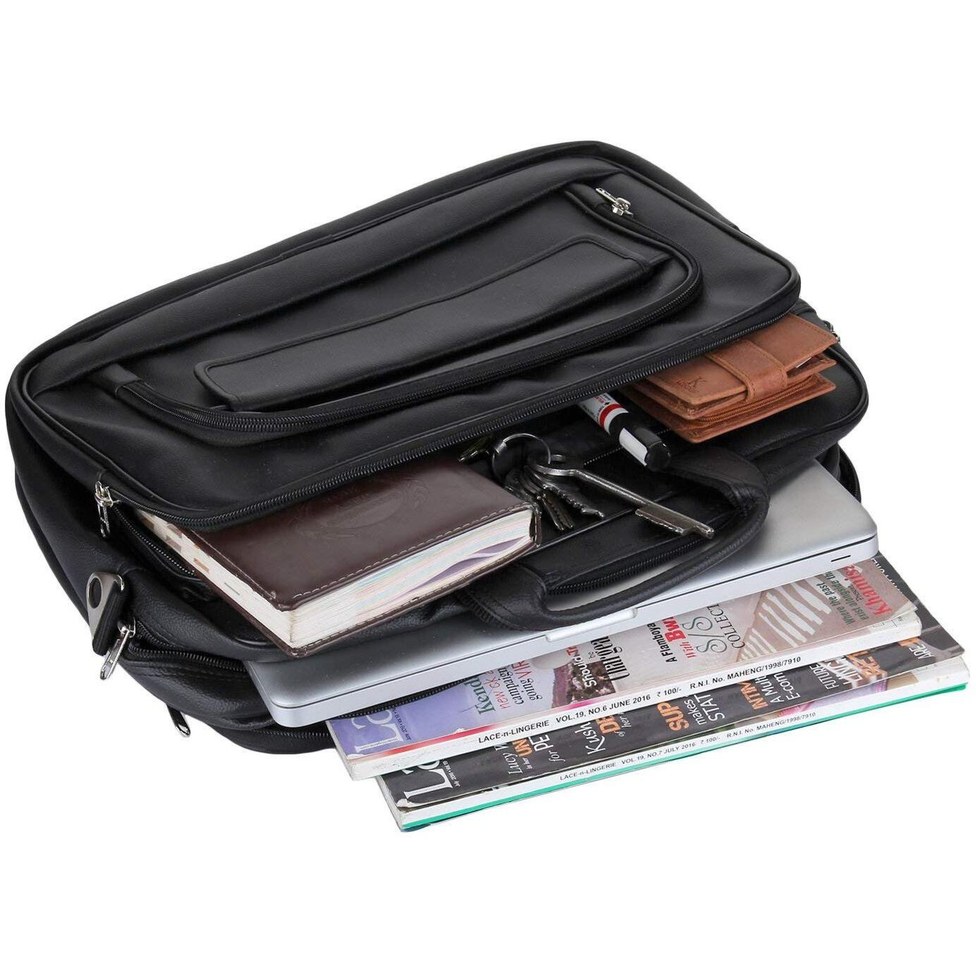 K London Black Artificial Leather Handmade Men Women Laptop Bag Cross Over Shoulder Messenger Bag Office Bag (1102_Black)