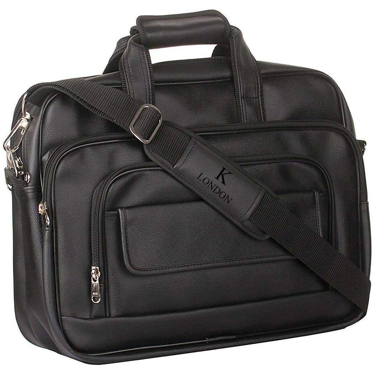 K London Black Artificial Leather Handmade Men Women Laptop Bag Cross Over Shoulder Messenger Bag Office Bag (1102_Black)