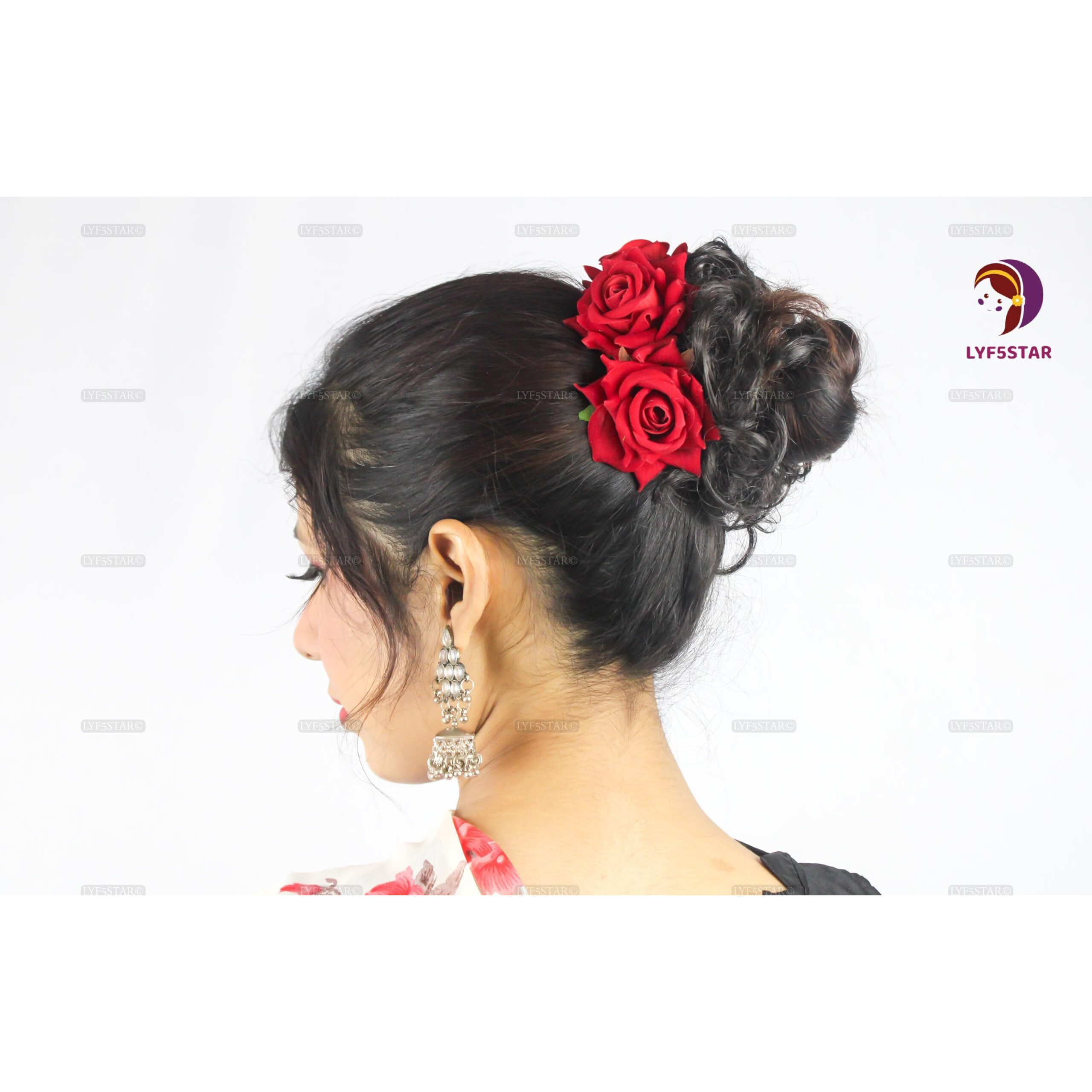 Lyf5Star Handmade Bride Red Rose Floral Juda Pin For Women| Elegant Rose Wedding Hair Accessories |Traditional Indian Hair Accessories For Women & Girls|Pack Of 2