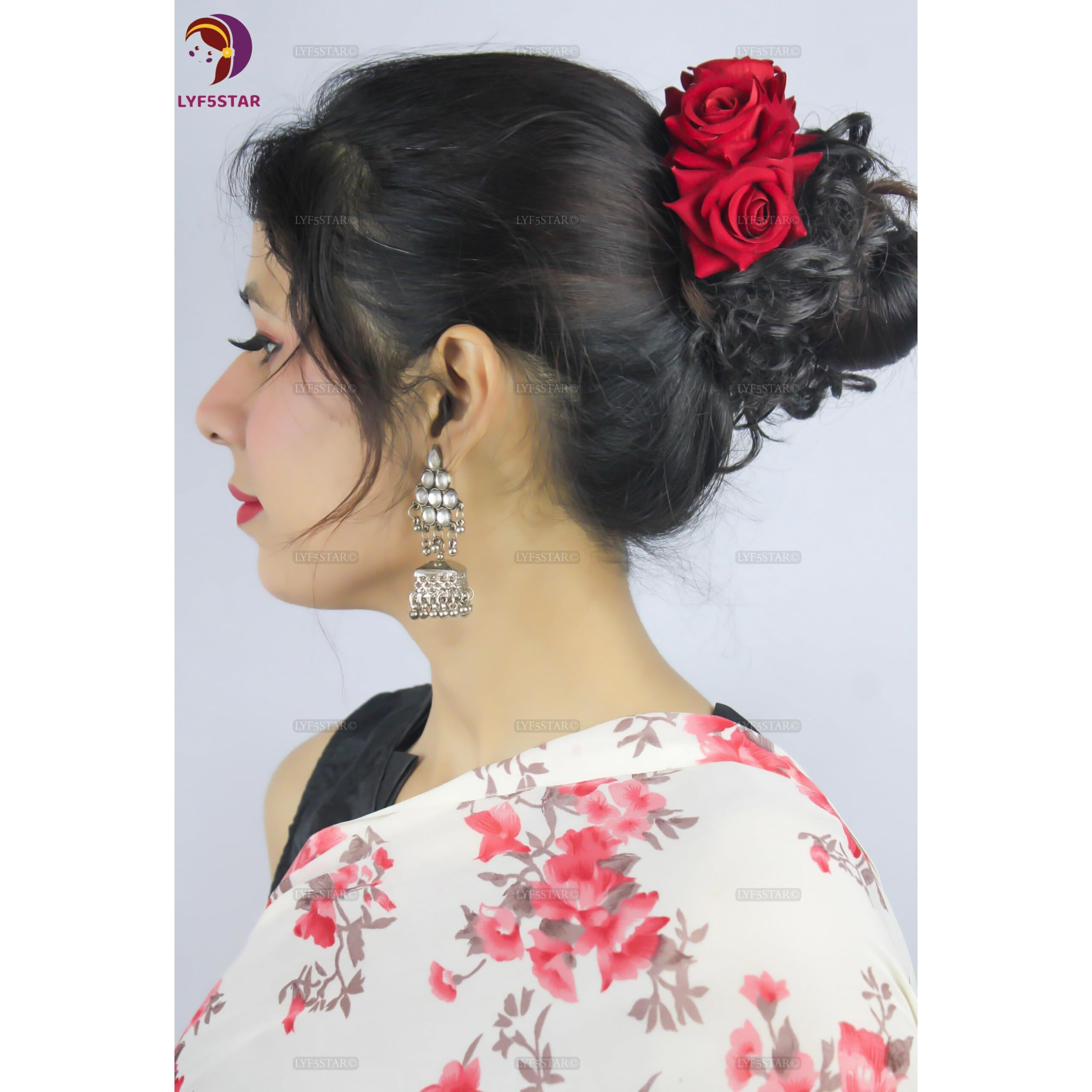 Lyf5Star Handmade Bride Red Rose Floral Juda Pin For Women| Elegant Rose Wedding Hair Accessories |Traditional Indian Hair Accessories For Women & Girls|Pack Of 2