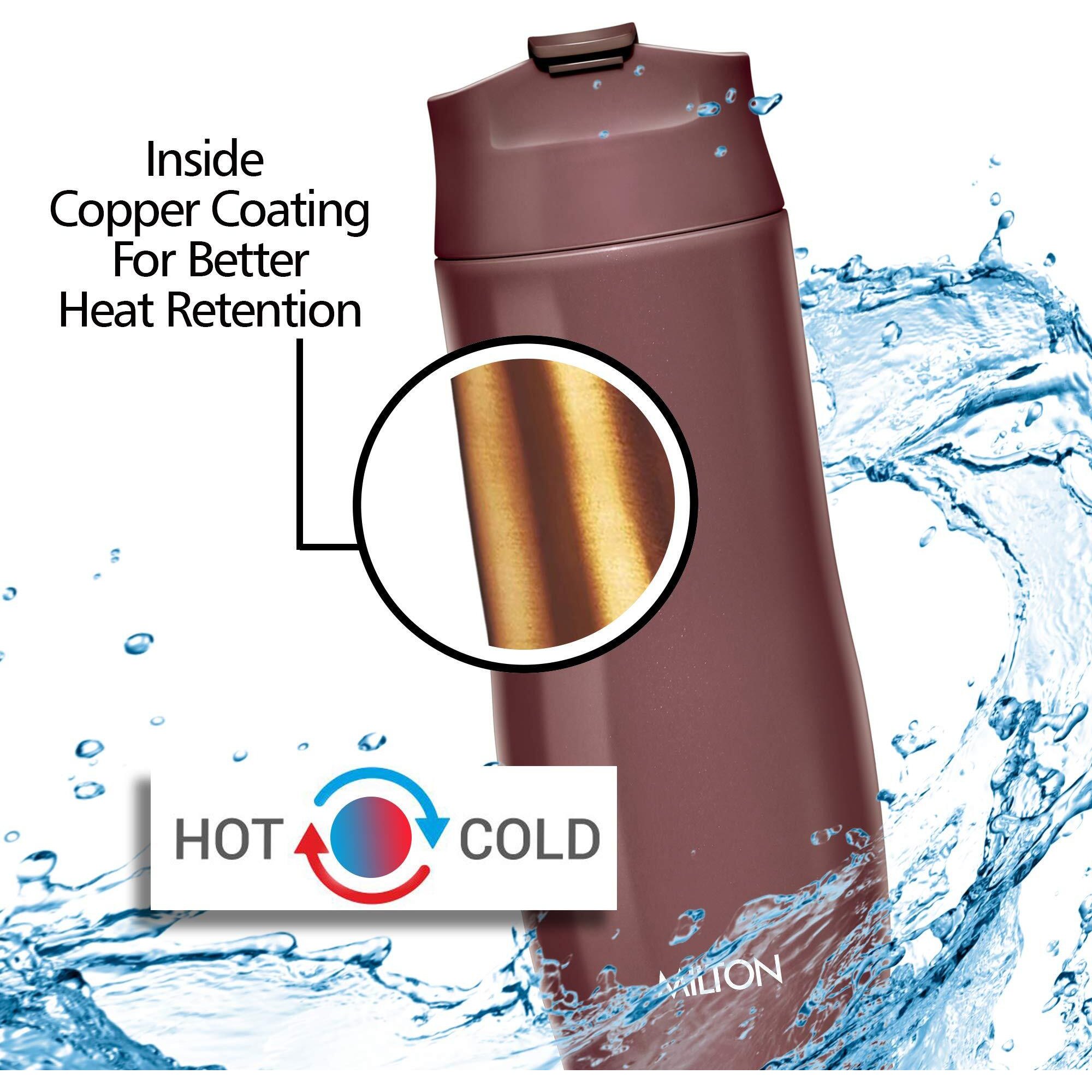 Milton Revive Stainless Steel Double Walled Vacuum Insulated Flask With Locking Lid, 480 Ml, Brown, Coffee/Tea Carafe Heat & Cold Retention, Leak Proof, Rust Free, Easy To Carry
