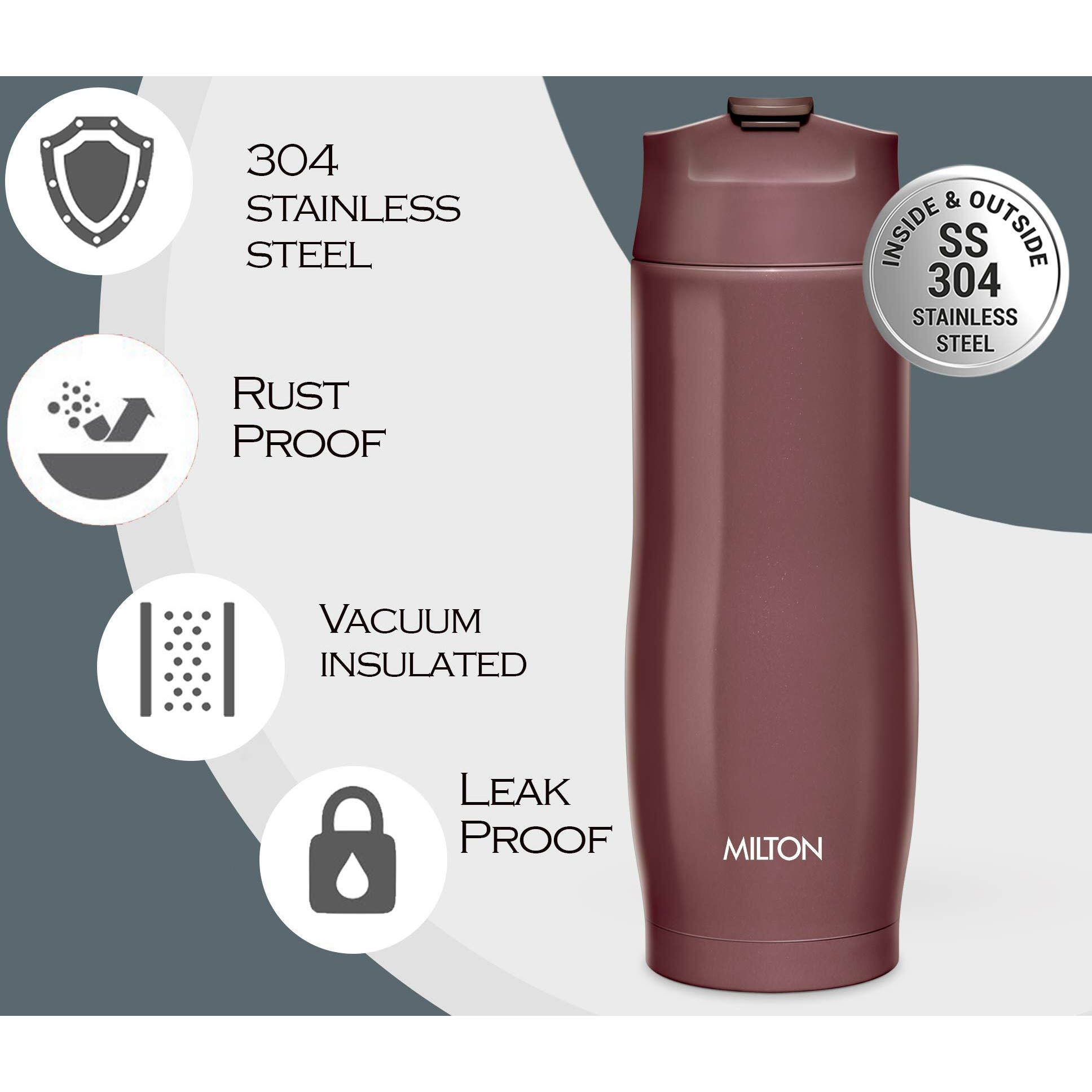 Milton Revive Stainless Steel Double Walled Vacuum Insulated Flask With Locking Lid, 480 Ml, Brown, Coffee/Tea Carafe Heat & Cold Retention, Leak Proof, Rust Free, Easy To Carry