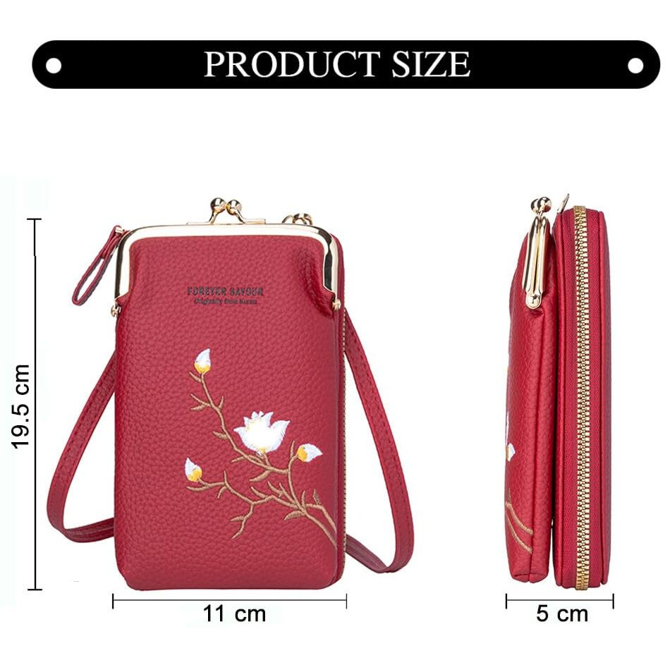 Inovera (Label) Faux Leather Sling Bag For Women - Small Cross-Body Bags For Mobile, Cell Phone, Cash & Card - Girls Hand Purse Pouch (Red)