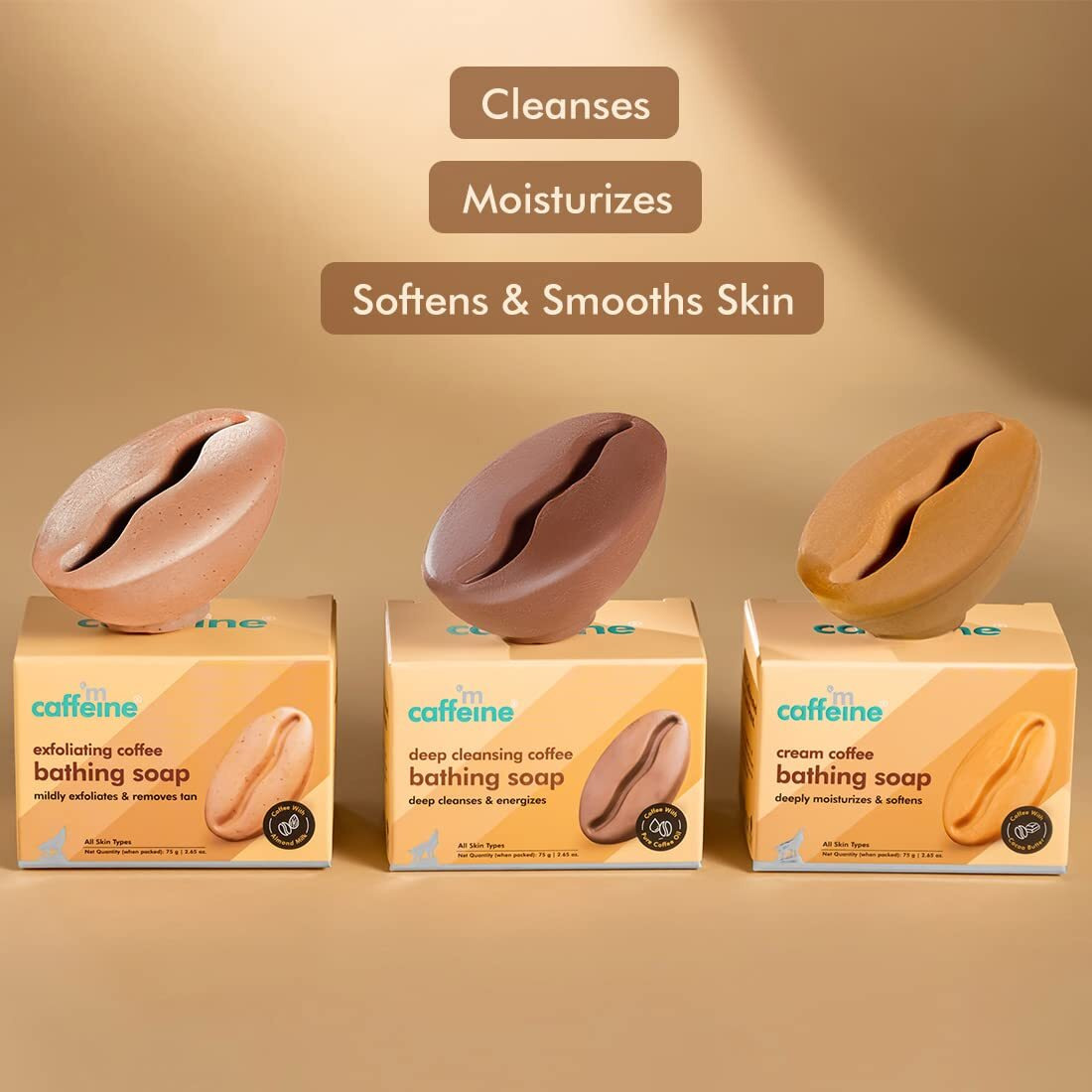 Mcaffeine Pack Of 3 Coffee Bath Soaps | Deep Cleansing, Exfoliating & Moisturizing Summer And Winter Bathing Soaps Combo Pack | For Both Women And Men
